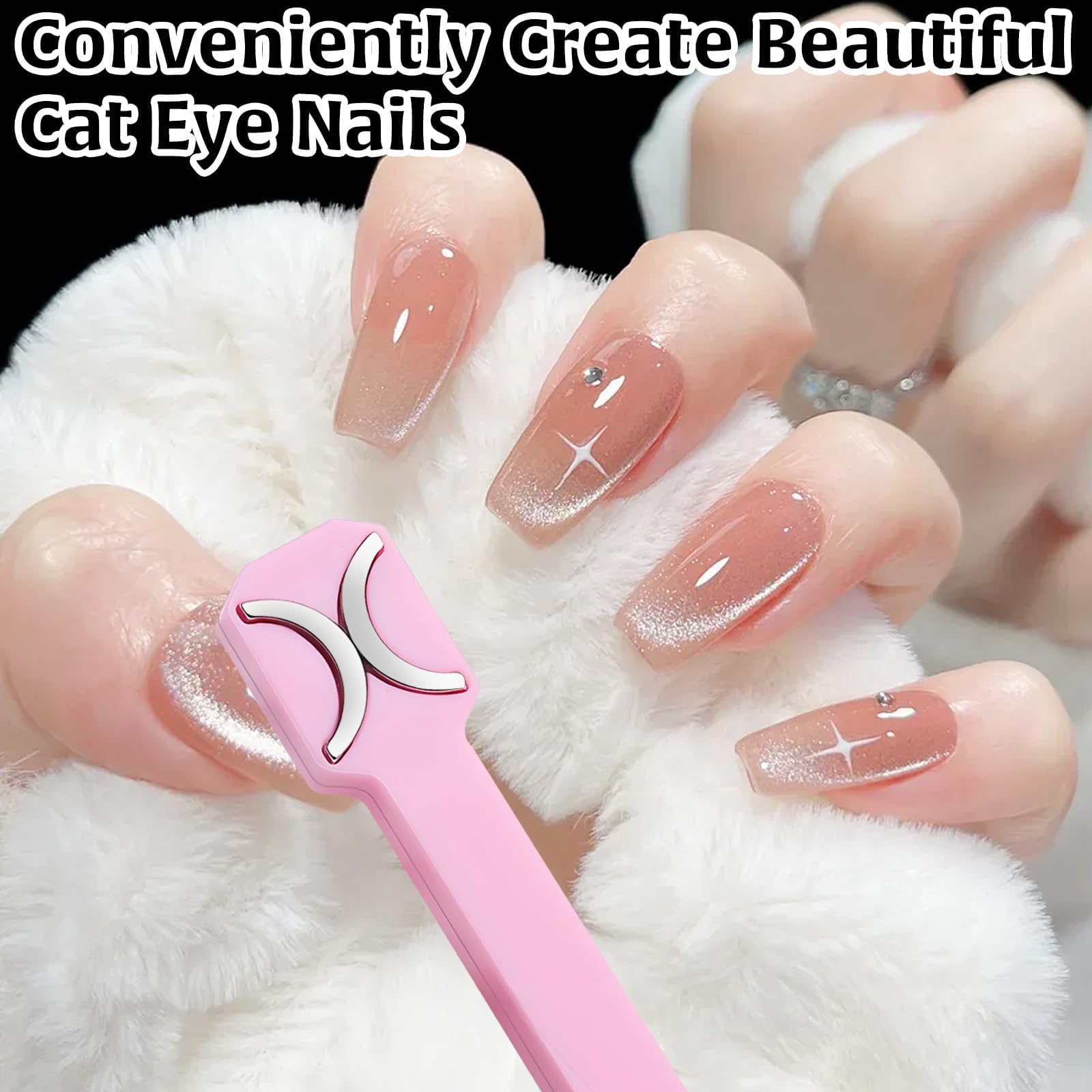 3 in 1 Cat Eye Nail Magnet Tool - Double-Head Strong Suction for 3D Nail Art, Gel Polish & DIY Designs | Professional Salon & Home Manicure Kit (Pink) | Perfect for Nail Art Enthusiasts & DIY Beauty Lovers