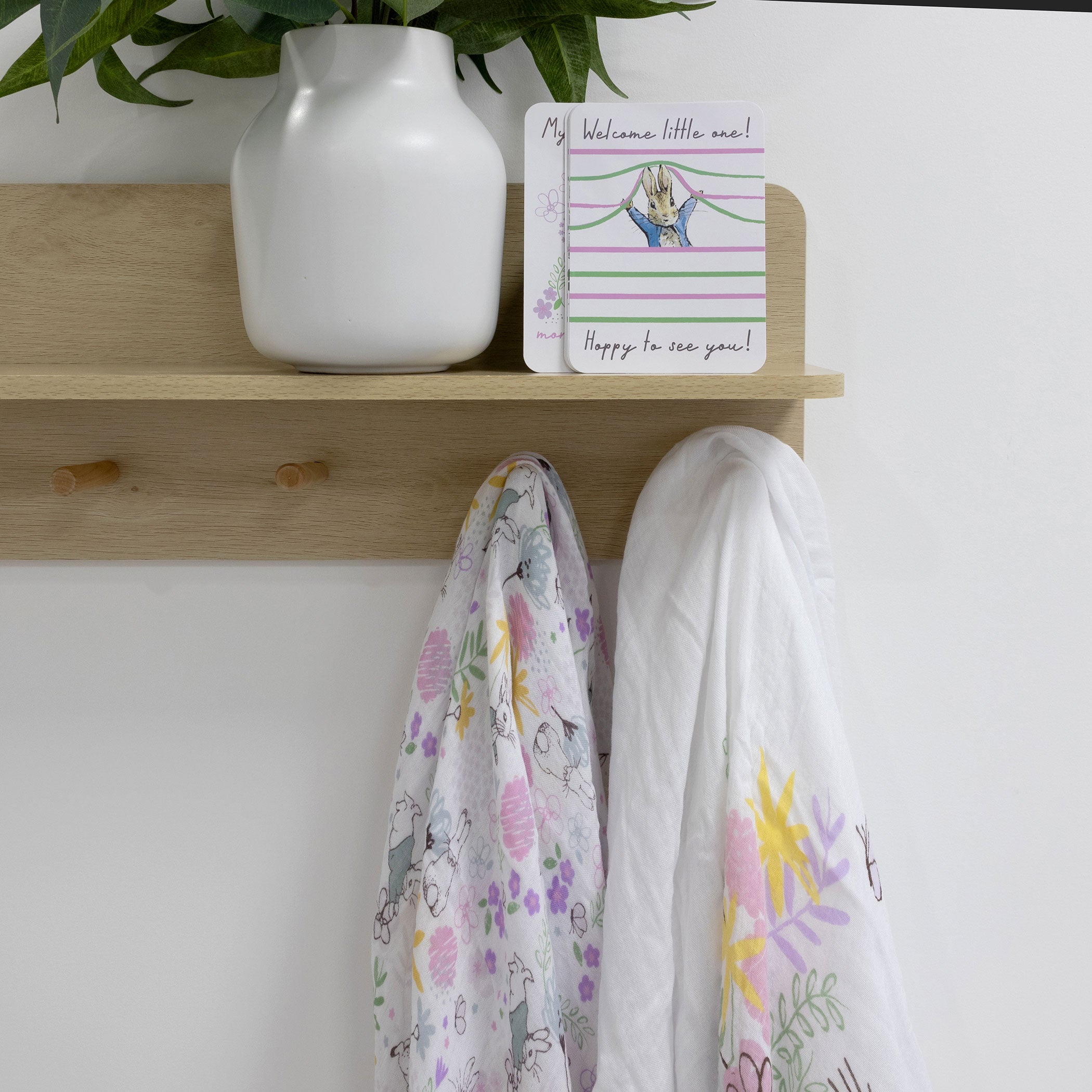 Peter Rabbit 'New Adventure' 2-Pack Muslin Swaddle Blankets & Baby Milestone Cards Set - Pink | Soft Cotton Baby Shower Gift for Newborns, Photography Props & Nursery Essentials