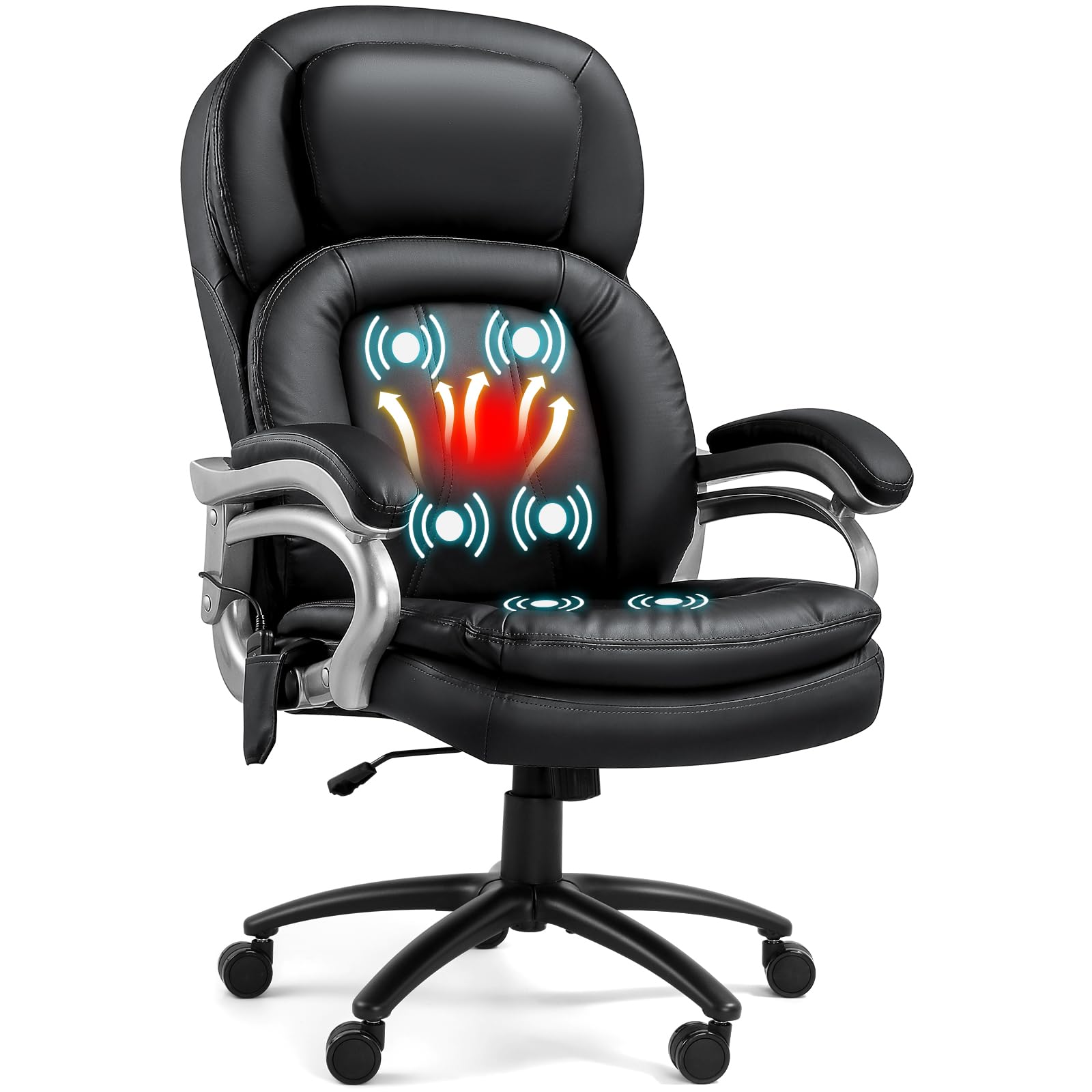 500 LBS Heavy Duty Big and Tall Office Chair with 6-Point Massage & Heating - Ergonomic Executive Chair for Large Adults - Perfect for Home Office, Gaming & Workspaces