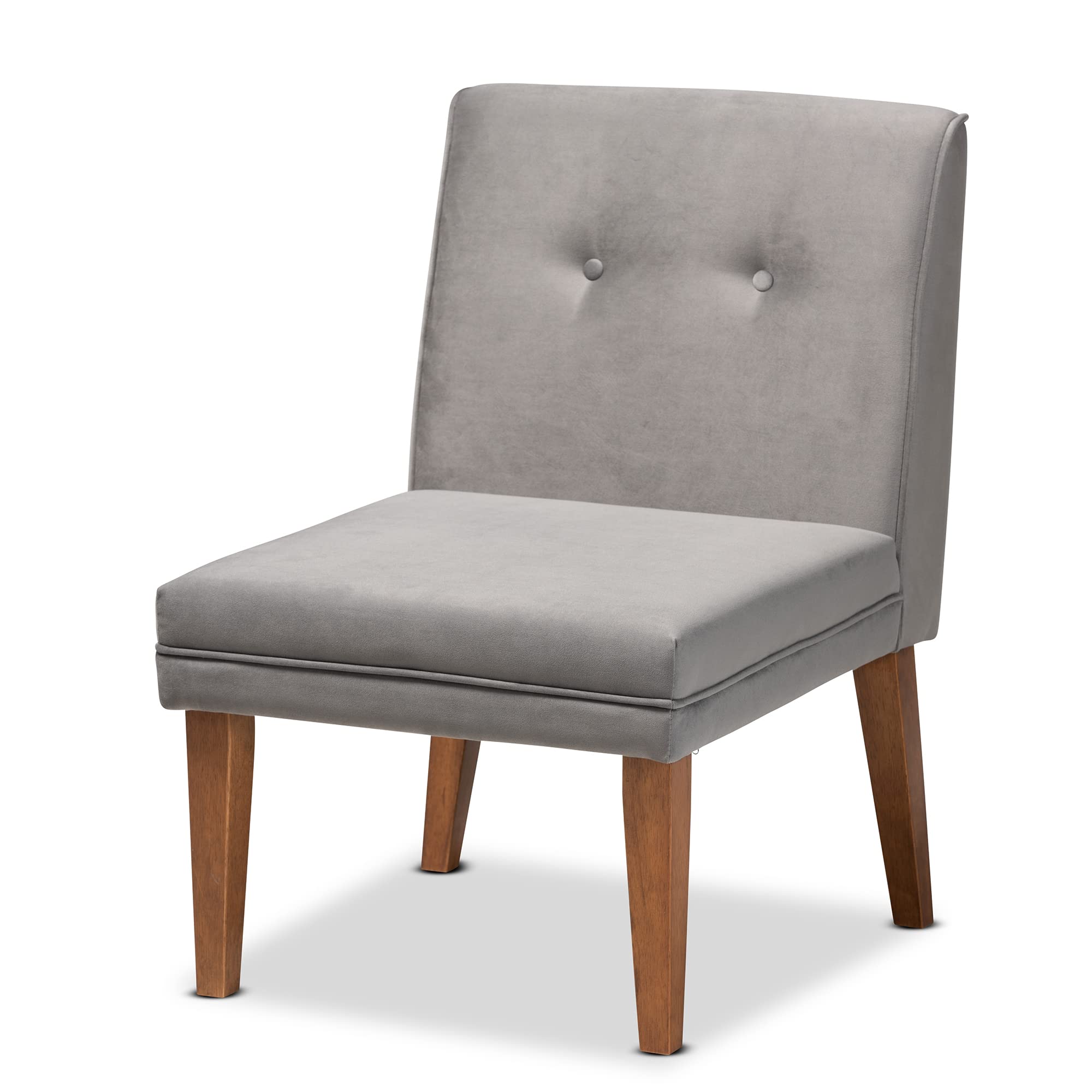 Baxton Studio Stewart Dining Chair - Grey Velvet Upholstered Wooden Chair with Walnut Finish - Perfect for Dining Rooms, Kitchens, and Home Offices