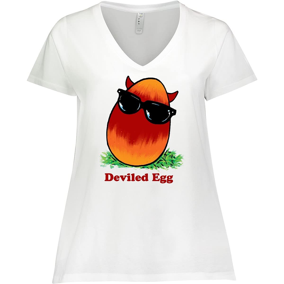 Inktastic Easter Red and Orange Devil Egg with Horns Women's Plus Size V-Neck T-Shirt - Funny Holiday Graphic Tee for Costume Parties & Festive Celebrations