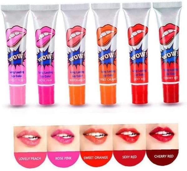 6 Colors Long Lasting Waterproof Tattoo Peel Off Lip Tint Set - Rose Pink, Watermelon, Sexy Red, Lovely Peach, Cherry Red, Sweet Orange (15g) | Vegan Cruelty-Free Lip Stain for Daily Wear, Parties & Special Occasions