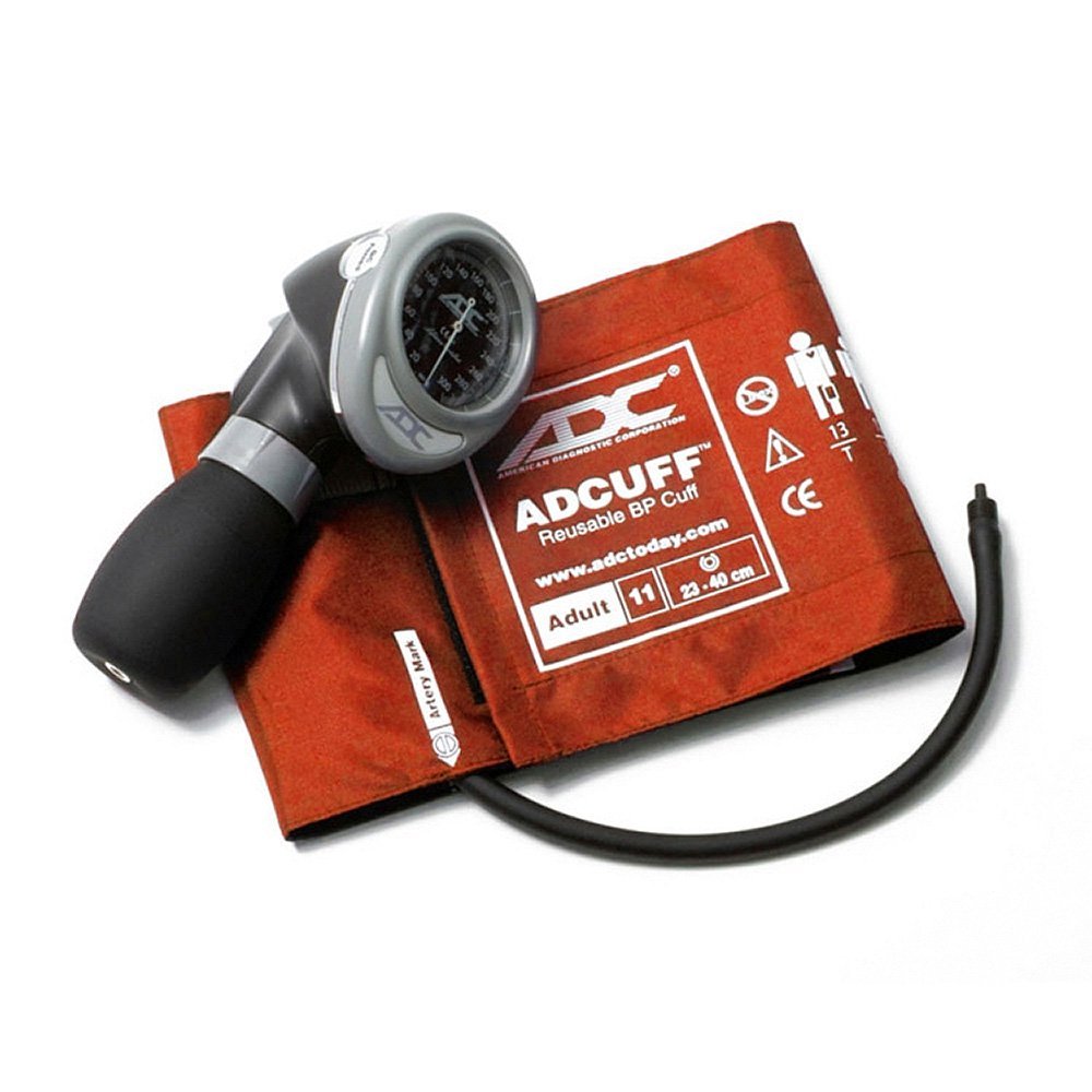 ADC 703-11AOR Diagnostix 703 Palm Aneroid Sphygmomanometer with Nylon Cuff - Adult Blood Pressure Monitor for Home Use, Travel & Clinical Settings - Orange