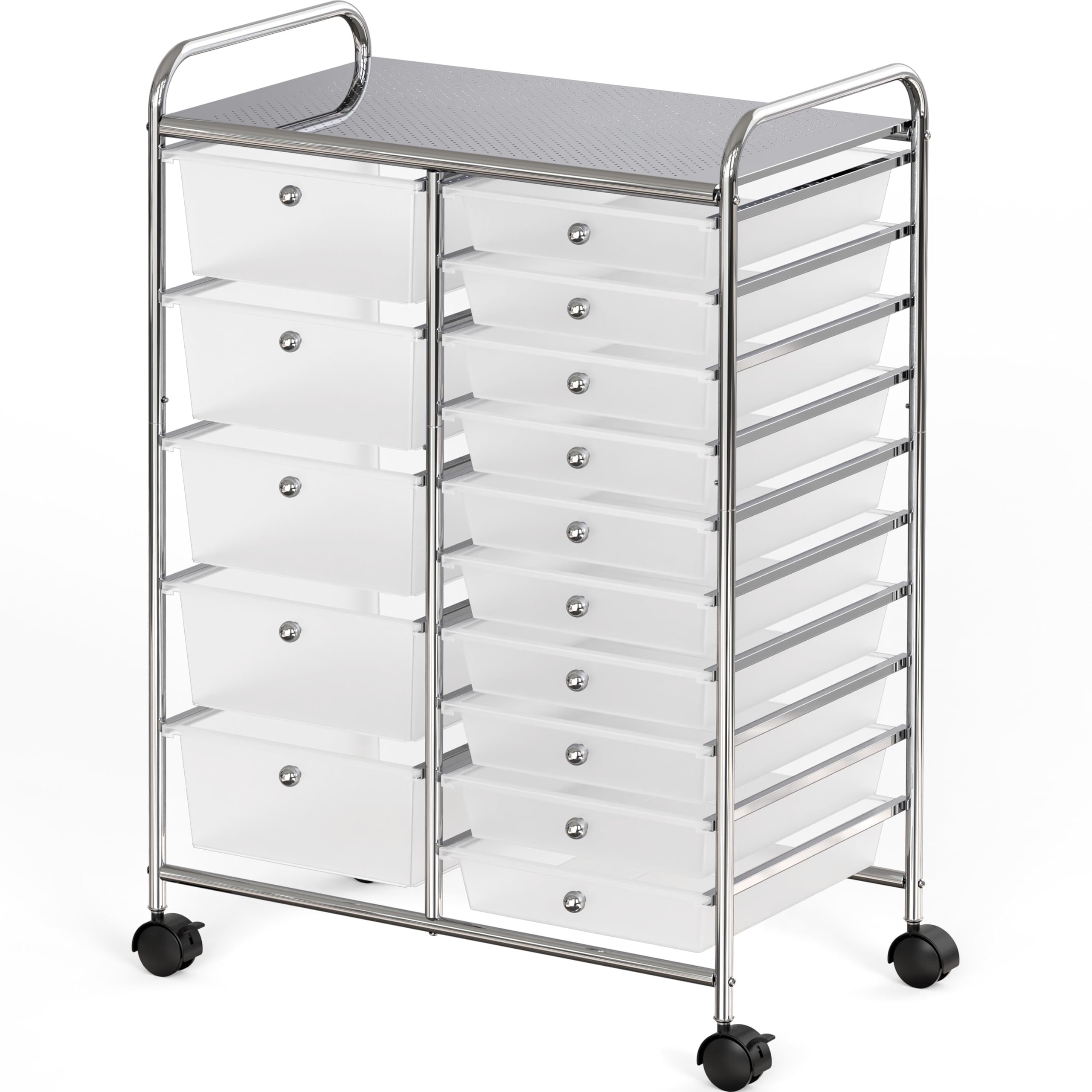 15-Drawer Rolling Utility Cart - Chrome Mobile Storage Organizer for Art, Craft & Houseware Supplies | Perfect for Craft Rooms, Workshops & Home Organization