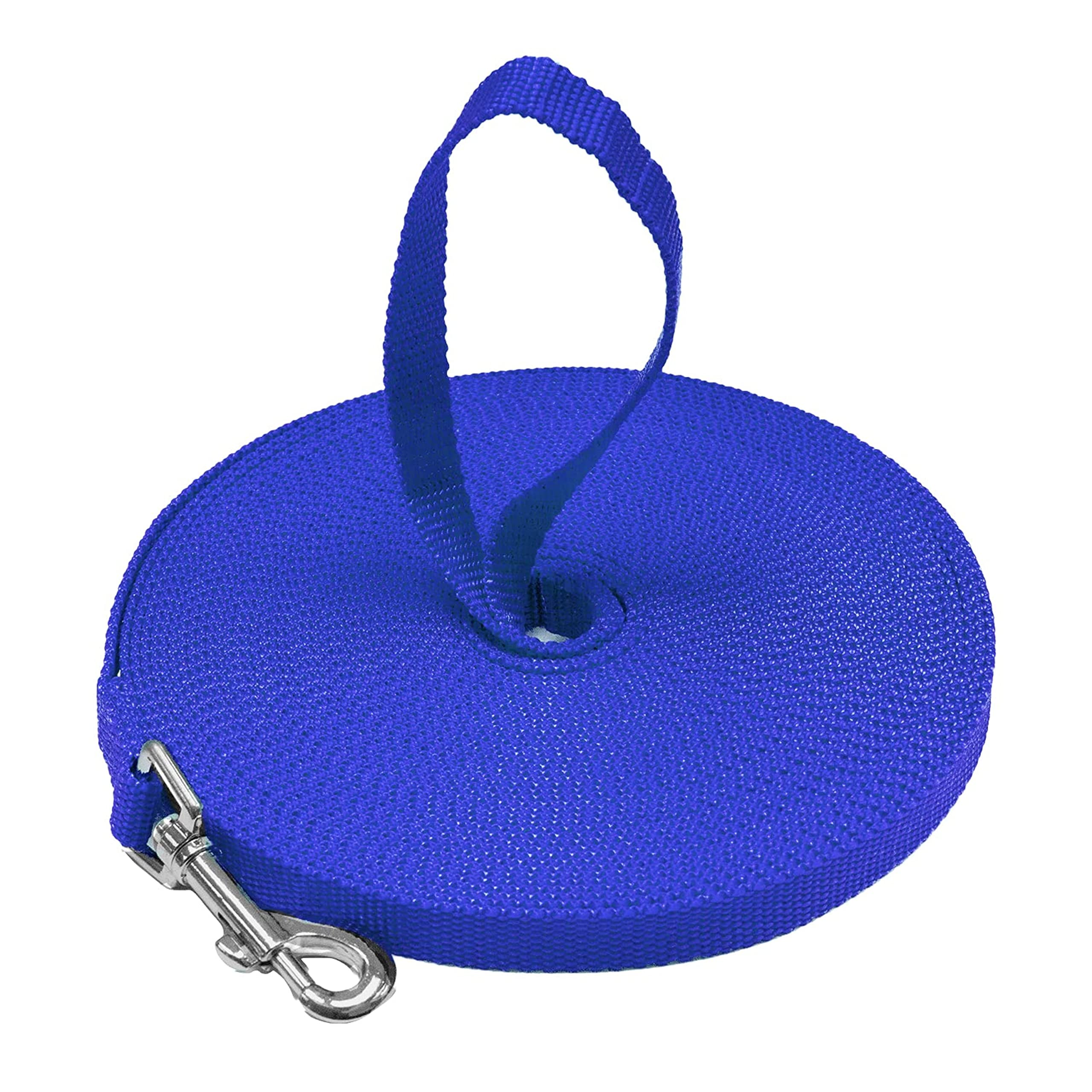 Downtown Pet Supply 15ft Blue Nylon Dog Leash - Long Training Leash for Recall & Obedience - Durable Outdoor Walking, Hiking & Park Training Tool