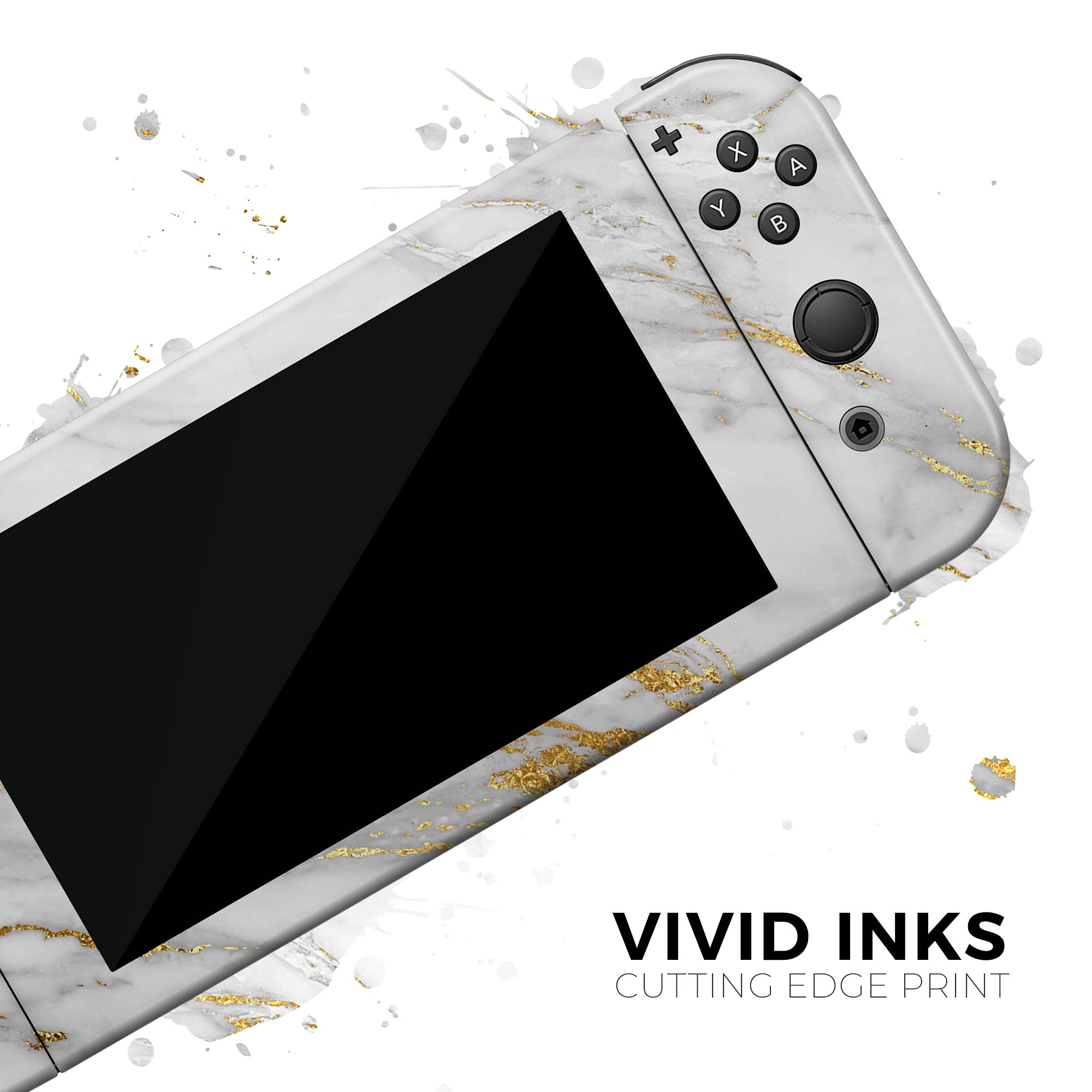 Nintendo Switch Lite Skin Decal - Scratch-Resistant Removable Vinyl Wrap Cover Compatible with Switch Lite - Marble & Digital Gold Foil V4 Design - Perfect for Gaming Protection and Customization