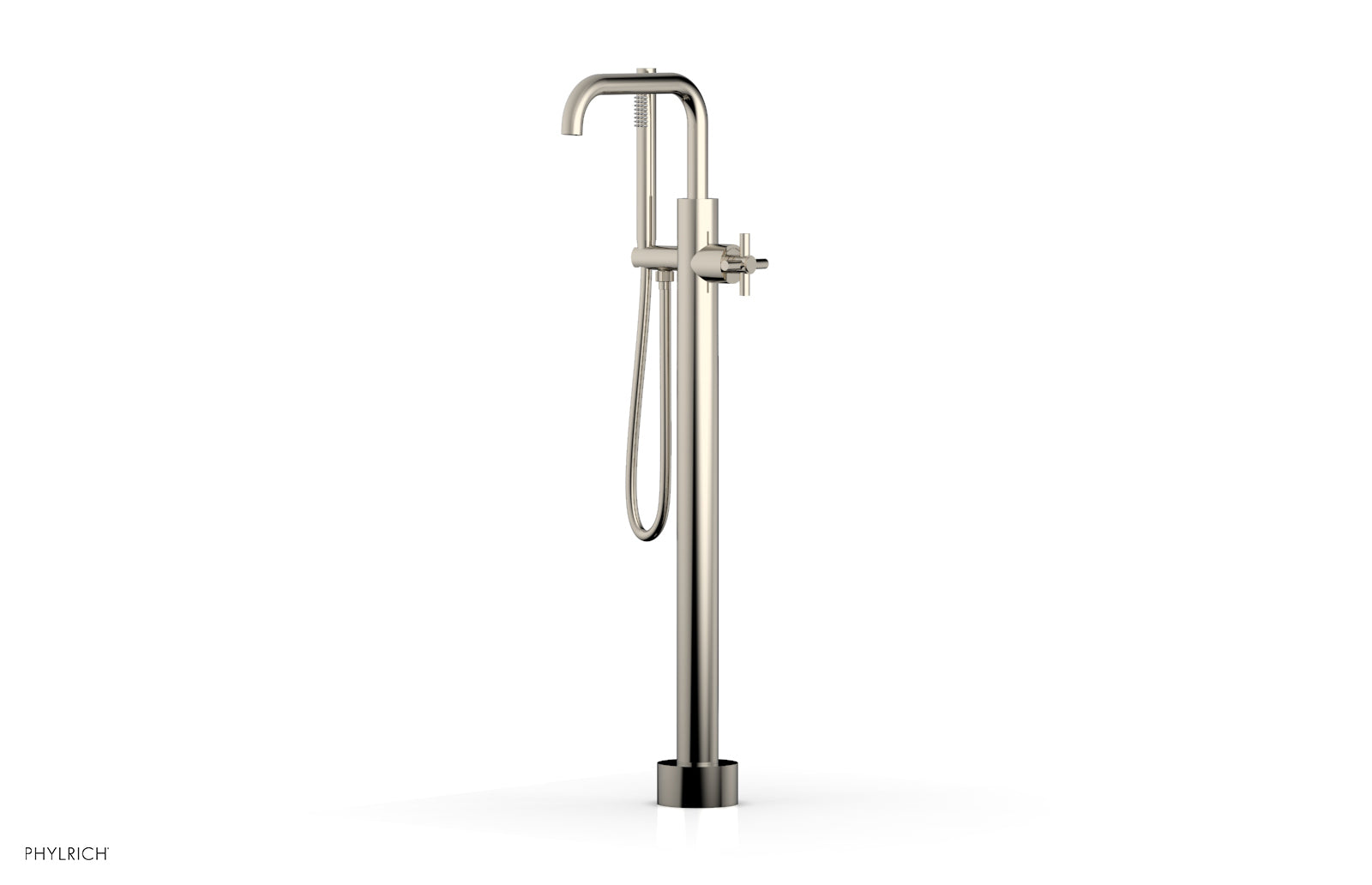 Premium Tall Floor Mount Tub Filler with Cross Handle & Hand Shower - D131 45 01 - Ideal for Modern Bathroom Renovations and Spa-Like Showers