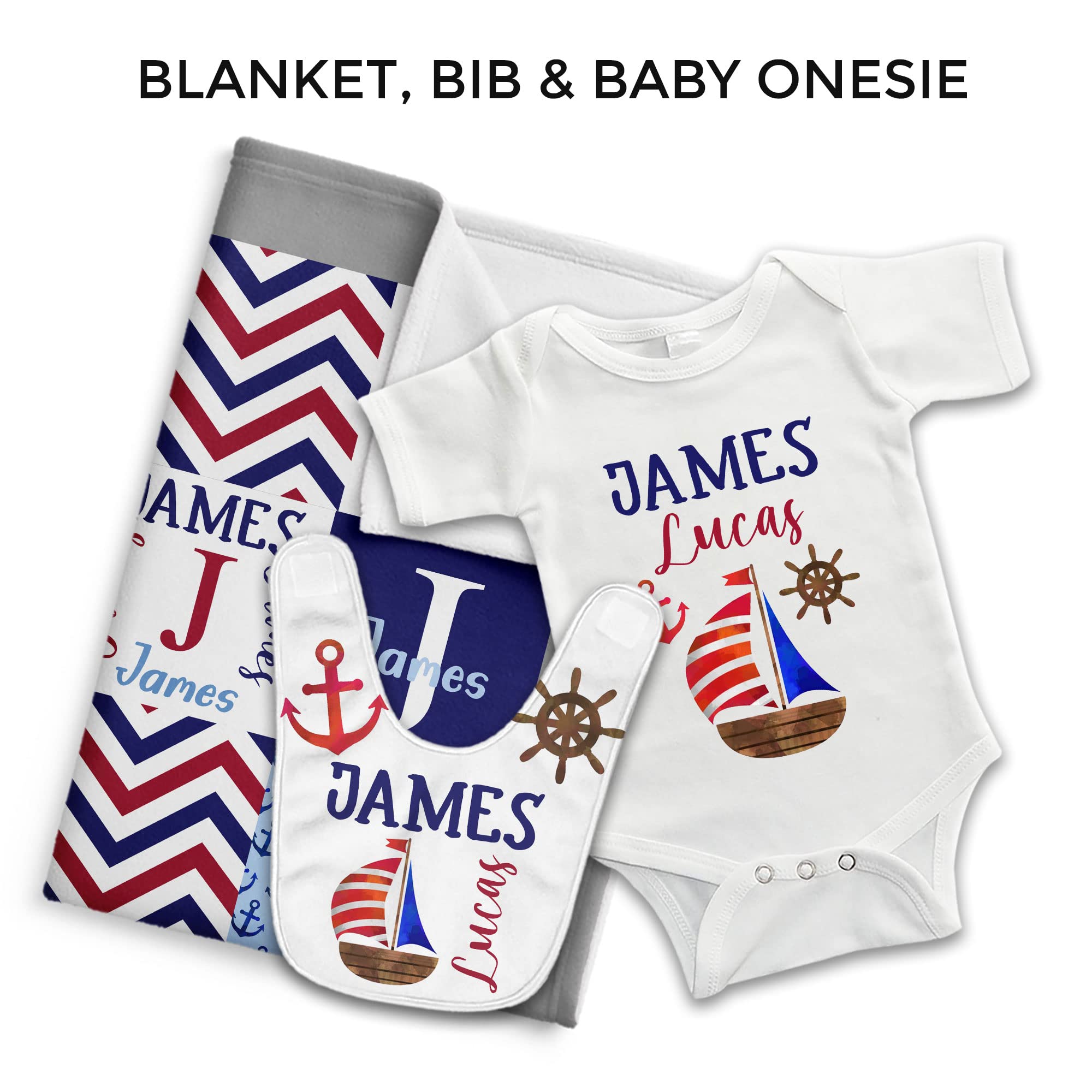 Personalized Nautical Baby Blankets for Boys - Custom Name Embroidered Newborn Gift | Perfect for Showers, Birthdays & Nursery Decor (Nautical HA76)