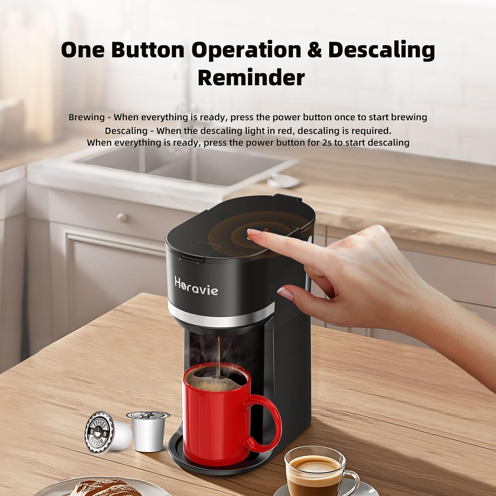 Mini Single Serve Coffee Maker for K-Cup & Ground Coffee - Fast Brew 1 Cup Coffee Machine with Descaling Reminder, Water Window (6-12 oz) - Perfect for Home, Office & Dorm Use - Black
