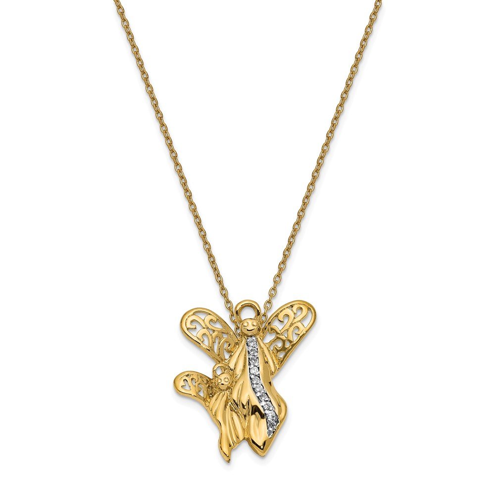 925 Sterling Silver Gold Plated CZ Cubic Zirconia Angel of Motherhood Pendant Necklace - 18 Inch Chain - Perfect Gift for Mother's Day, Birthday & Special Occasions