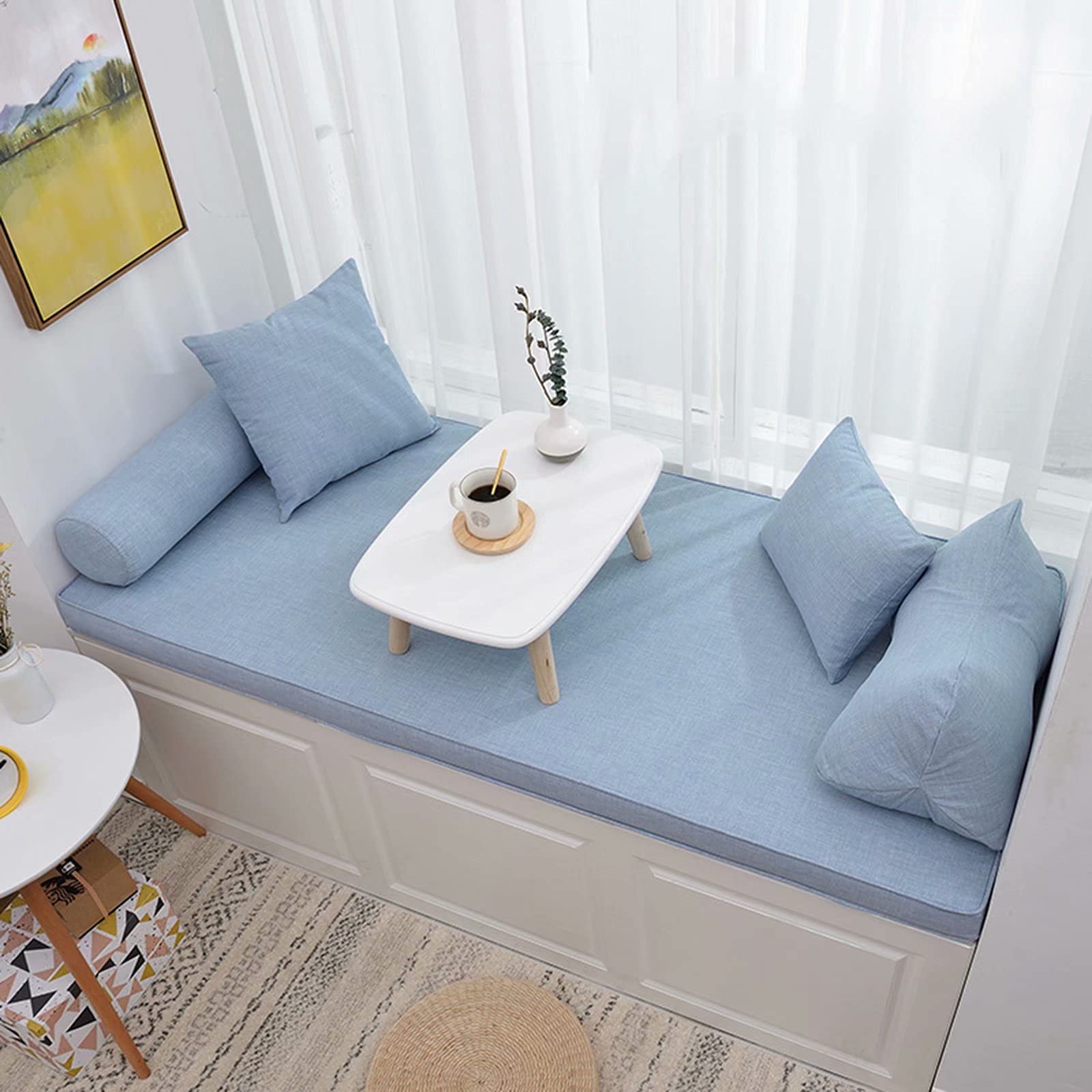 Custom Indoor Bay Window Bench Cushions 3 Inch Thick - Trapezoid Seat Cushions for Living Room, Bedroom, Patio - Sky Blue 3