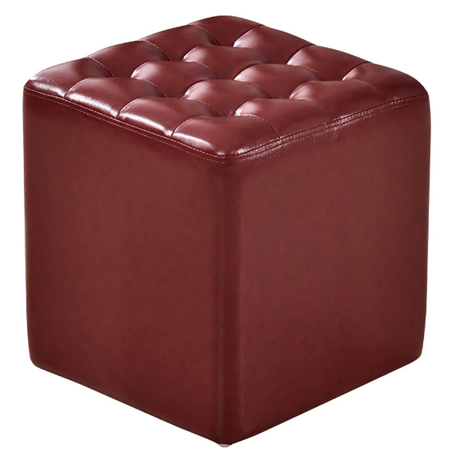 CHEWYNP Classic Square Footstool - Comfortable Upholstered Low Stool for Living Room, Bedroom & Office - Soft Red Fabric Ottoman - Perfect for Relaxing, Reading & Extra Seating