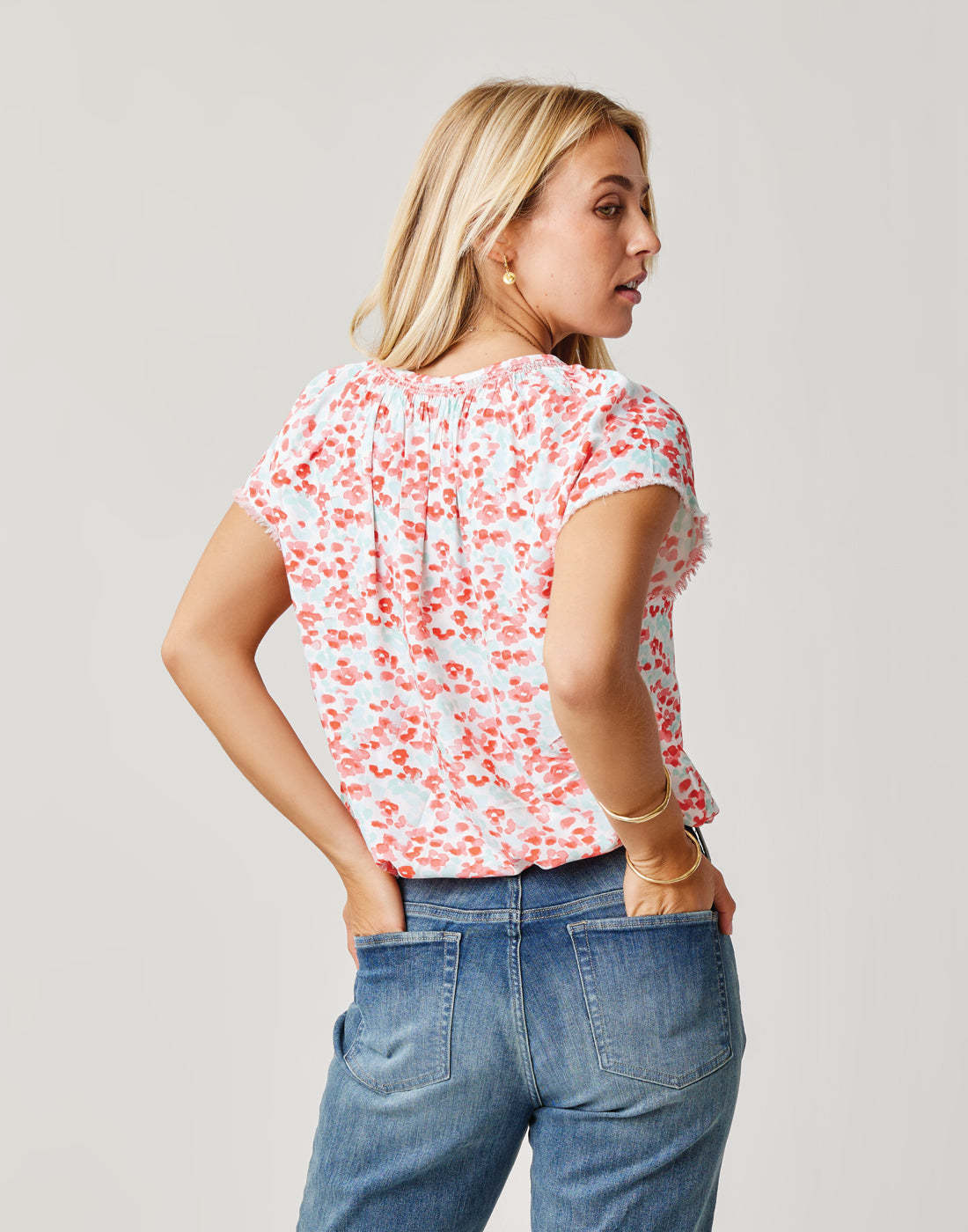 Lilly Top: Grapefruit Bloom Floral Print Women's Blouse - Perfect for Spring Outfits, Date Nights & Office Wear