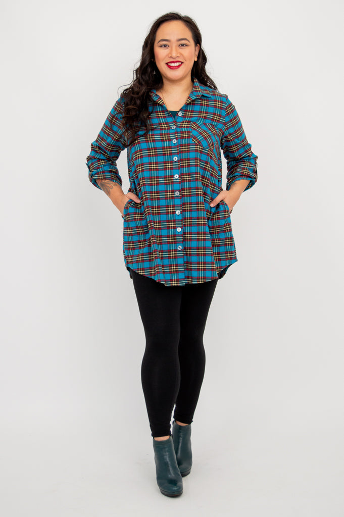 Celine Women's Cotton Plaid Tunic Top - Stylish Casual Shirt for Work, Office, and Everyday Wear