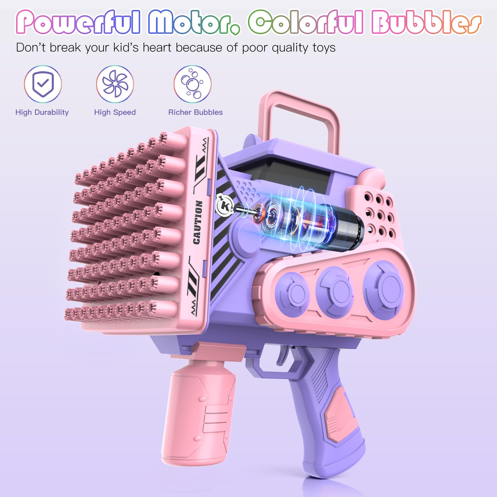 Automatic Bubble Gun with LED Lights & 80-Hole Bubble Blaster - Includes Bubble Solution for Kids Outdoor/Indoor Play, Birthday Parties, Weddings & Summer Fun