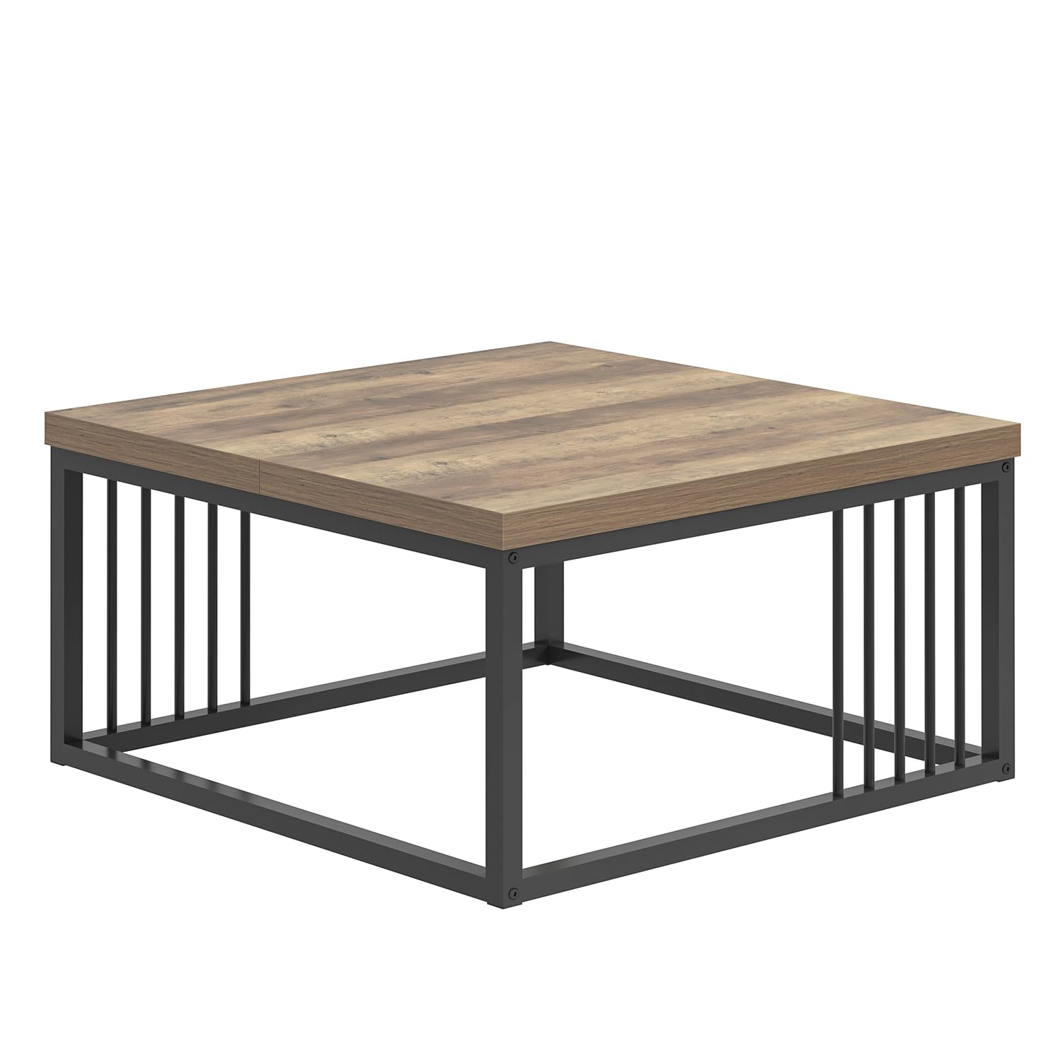 Modern FOLUBAN Square Coffee Table - 31.5 Inch Industrial Rustic Wood & Metal Cocktail Table for Living Room, Oak Finish - Perfect for Entertaining, Lounge Decor & Small Space Furniture