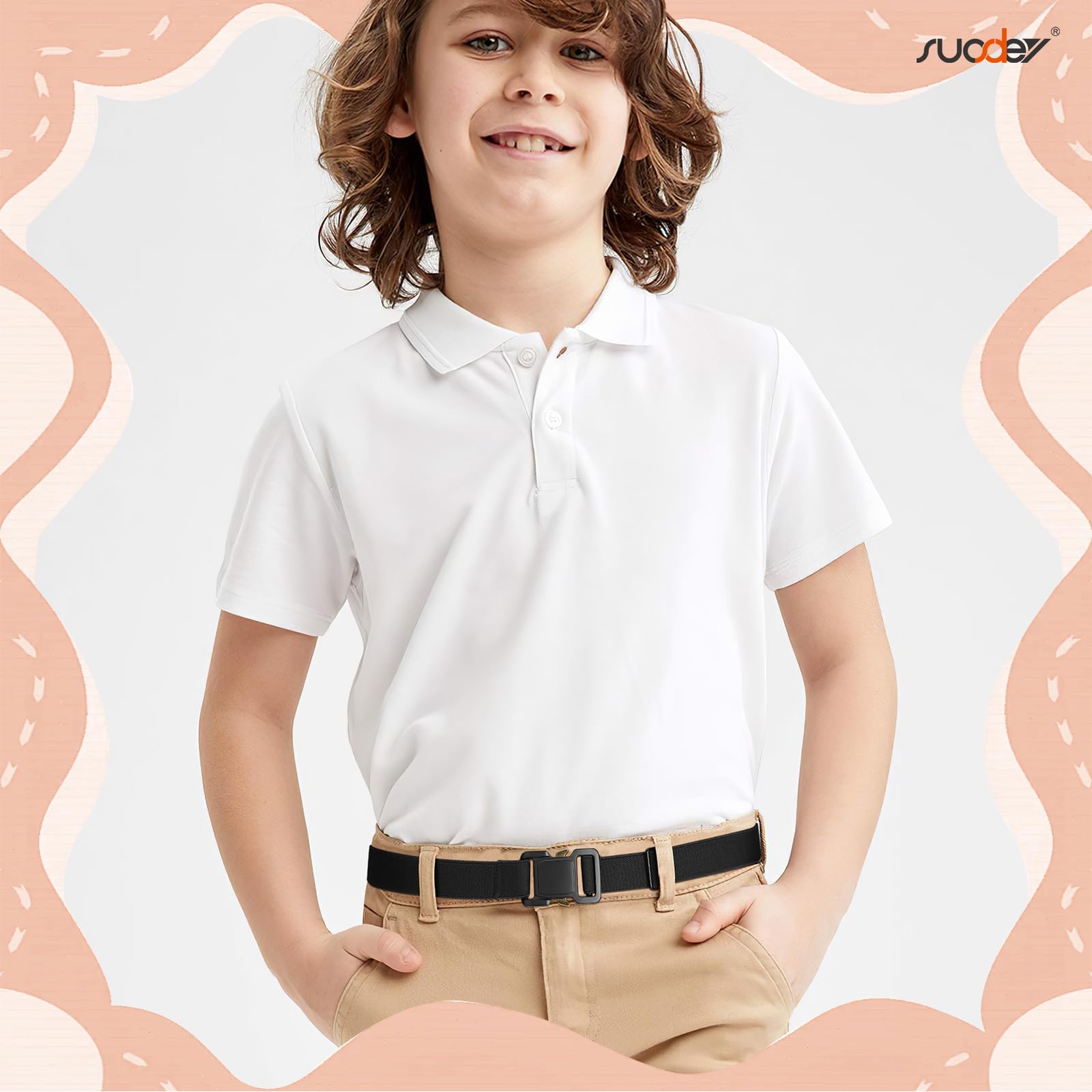 SUOSDEY Boys Elastic Adjustable Belt with Alloy Buckle - Stretchable Waistband for School Uniforms & Daily Wear - Perfect for Toddlers and Kids (Ages 3-10) - Ideal for School, Playdates, and Casual Outfits