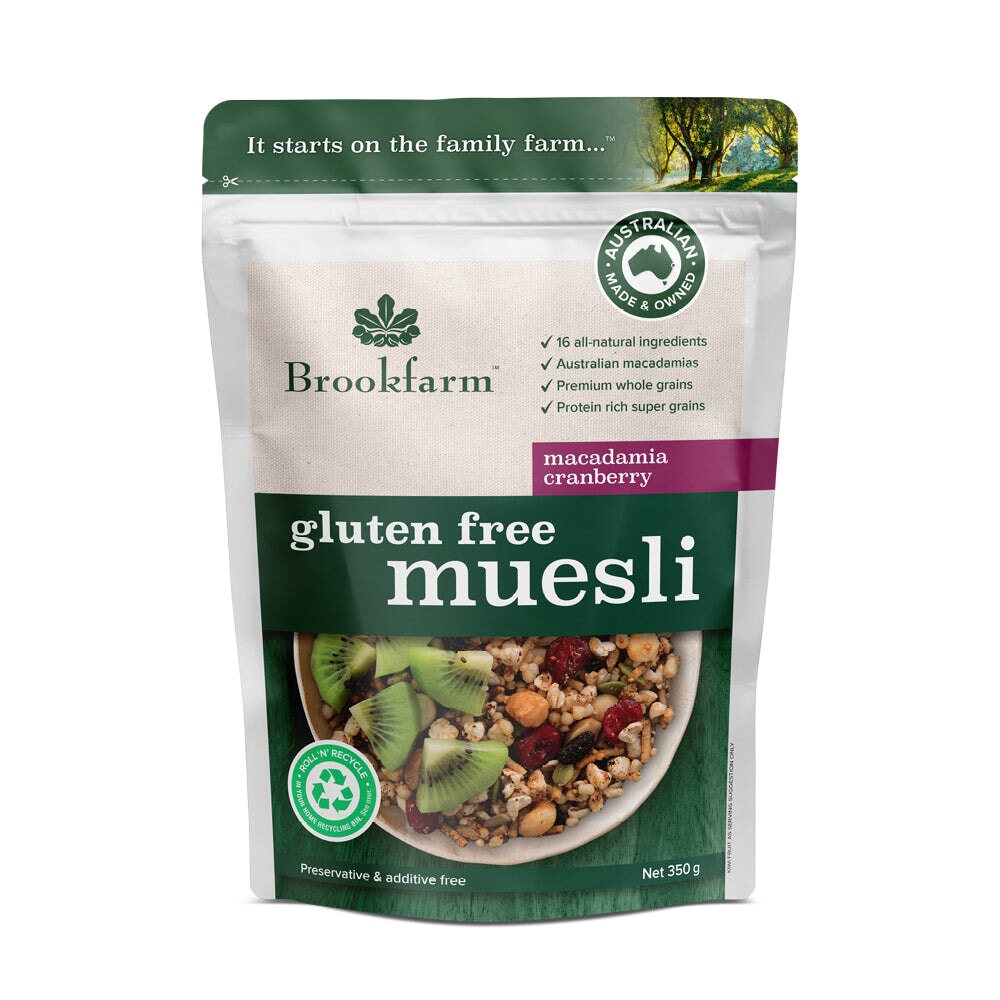 Brookfarm Gluten Free Macadamia Muesli with Cranberry - Healthy Breakfast Cereal for Weight Loss & Energy Boost - Perfect for Smoothie Bowls, Yogurt Toppings & On-the-Go Snacks