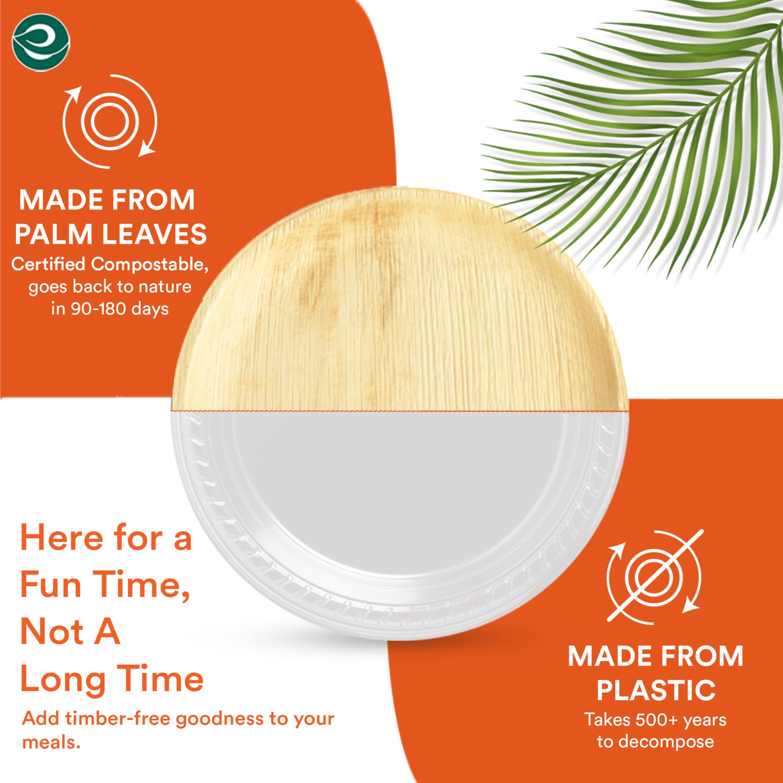 ECO SOUL 8 Inch Compostable Palm Leaf Round Plates (50 Count) - Biodegradable, Eco-Friendly, Microwave & Oven Safe Dinnerware | Perfect for Parties, Picnics & Sustainable Dining