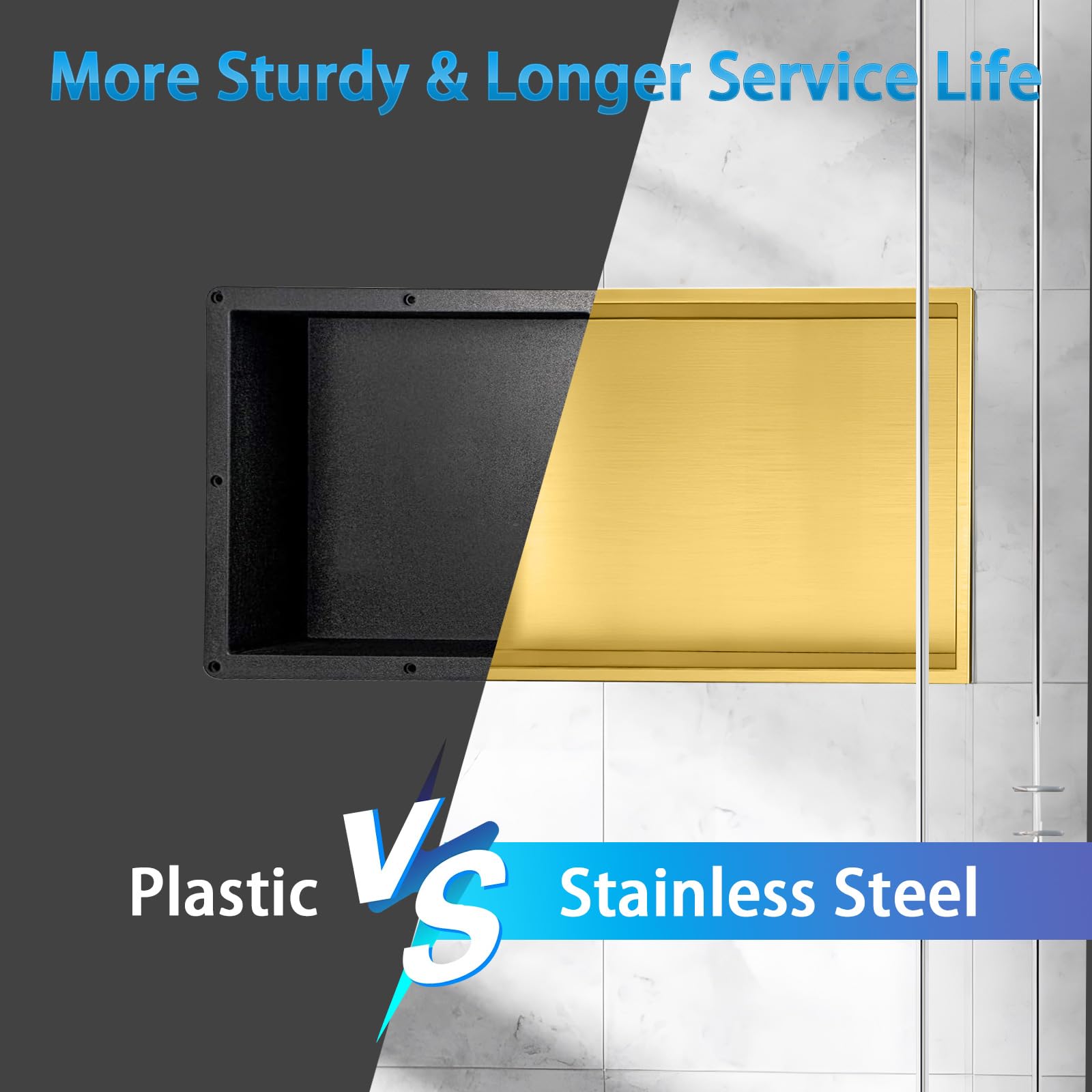 Stainless Steel Modern Shower Niche - No Tile Needed Recessed Shower Shelf Organizer (16
