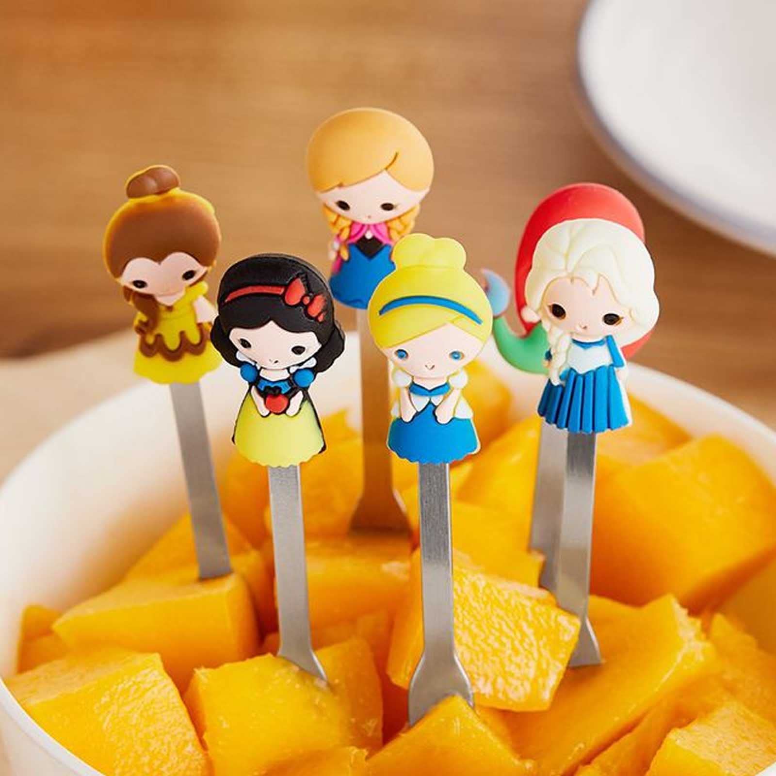 6-Piece Stainless Steel Fruit Forks Set with Holder - Cute Fairy Princess Design for Kids, Party, Picnic & Home Kitchen Use