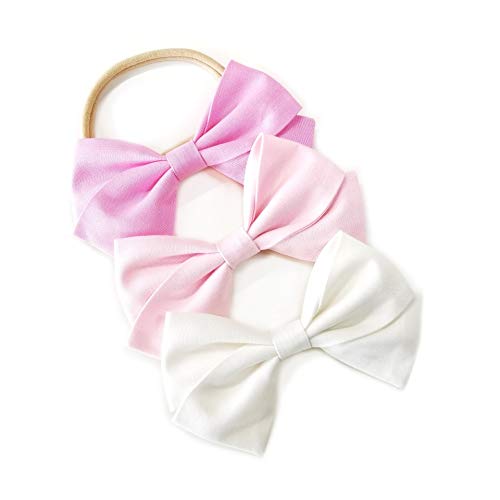 Vanaguelite Baby & Girls Hair Bows Set of 3 - Nylon Headbands & Alligator Clips for Toddlers & Kids - Made in USA - Perfect for Birthday Parties, Photo Shoots & Everyday Wear