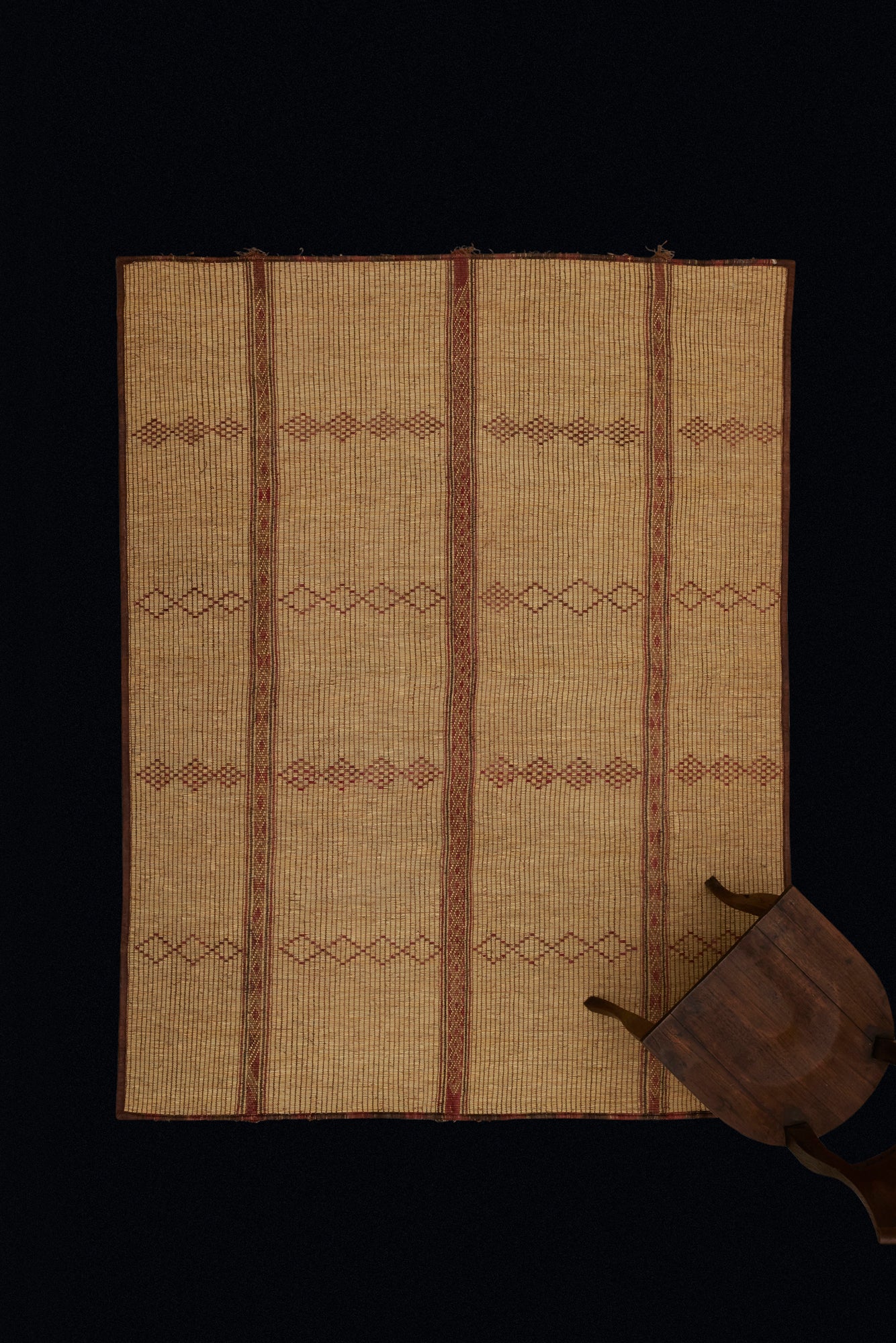 Handwoven Tuareg Mat - Light Colored with Polychrome Patterned Bands (7'1