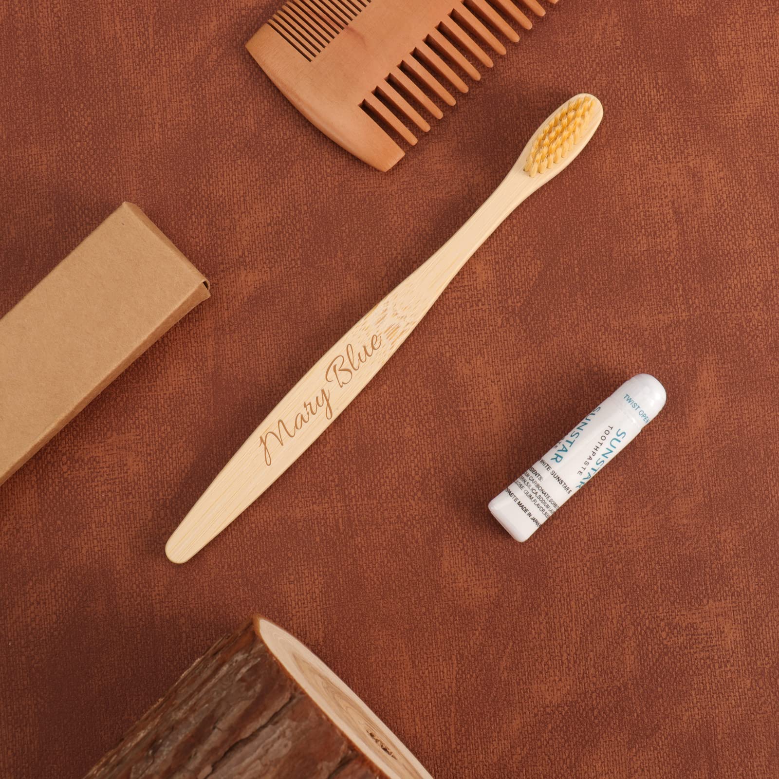 Eco-Friendly Custom Name Bamboo Toothbrushes - Biodegradable Soft Bristles, Personalized Dental Care (10-Pack, Beige) | Sustainable Oral Hygiene for Home & Travel