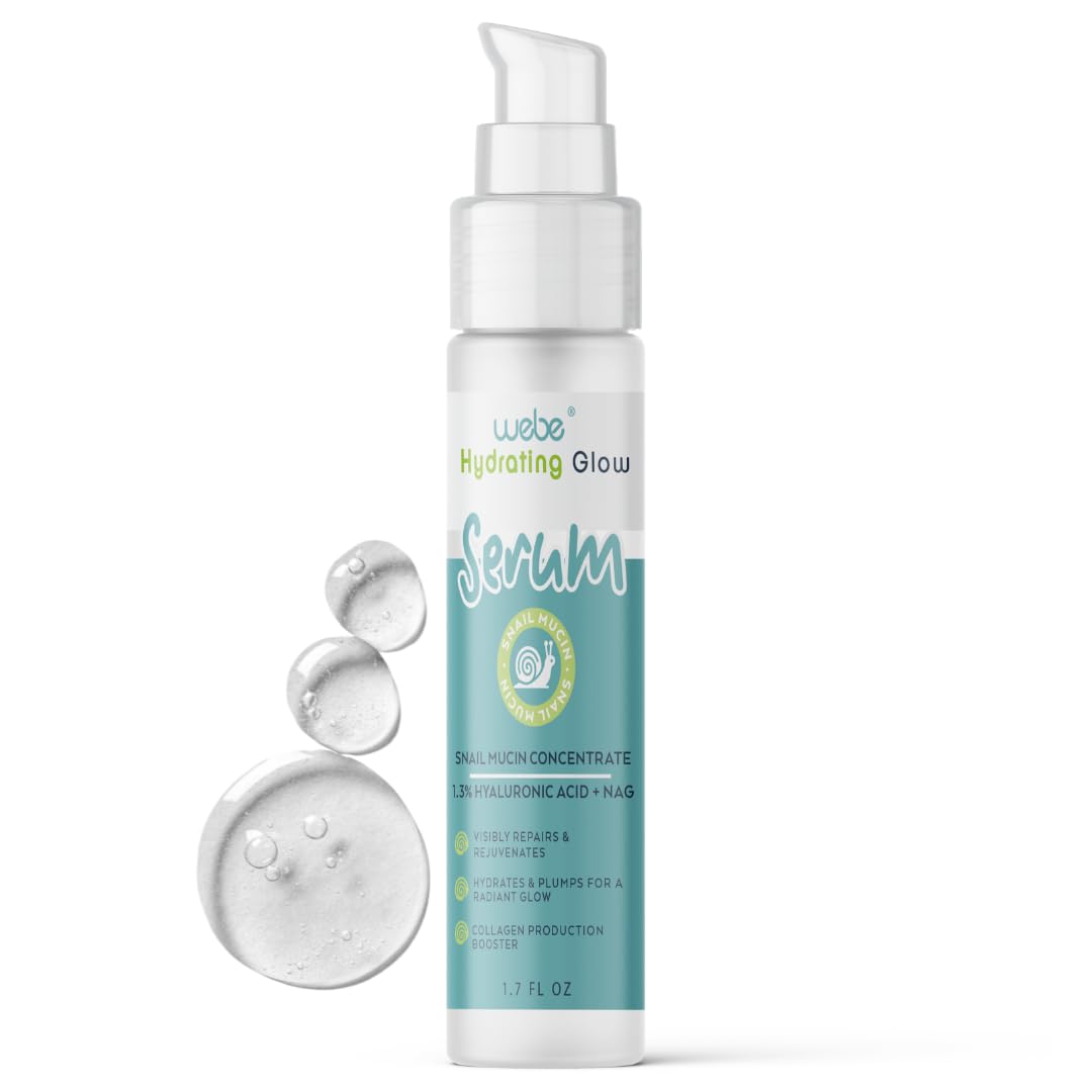WEBE Hydrating Glow Snail Mucin Serum with Hyaluronic Acid & N-Acetyl Glucosamine | Collagen Boosting Face Serum for Radiant, Plump Skin | Lightweight Moisturizer for Dry, Sensitive Skin | Perfect for Daily Skincare Routine & Nighttime Hydration