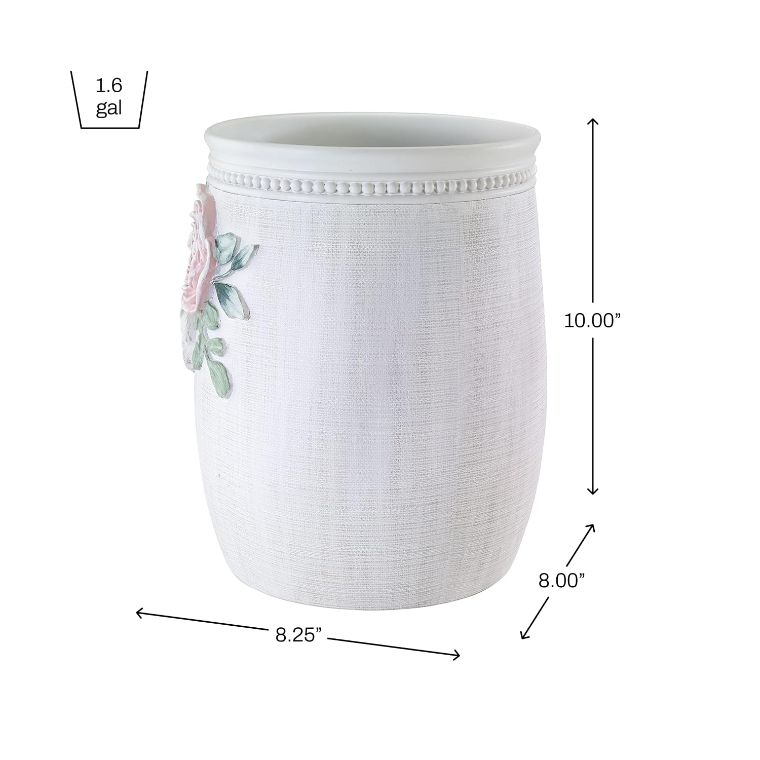 Avanti Linens Decorative Waste Basket - Floral Trash Can for Bathroom, Bedroom & Office - Spring Garden Collection - Essential Home Decor & Organizer for Guest Rooms, Dorm, and Small Spaces