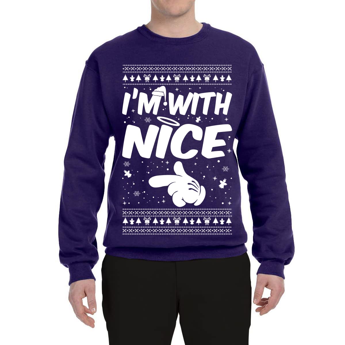 Wild Bobby 'I'm With Nice Ugly' Christmas Sweater - Unisex Crewneck Graphic Holiday Sweatshirt for Xmas Parties & Family Gatherings