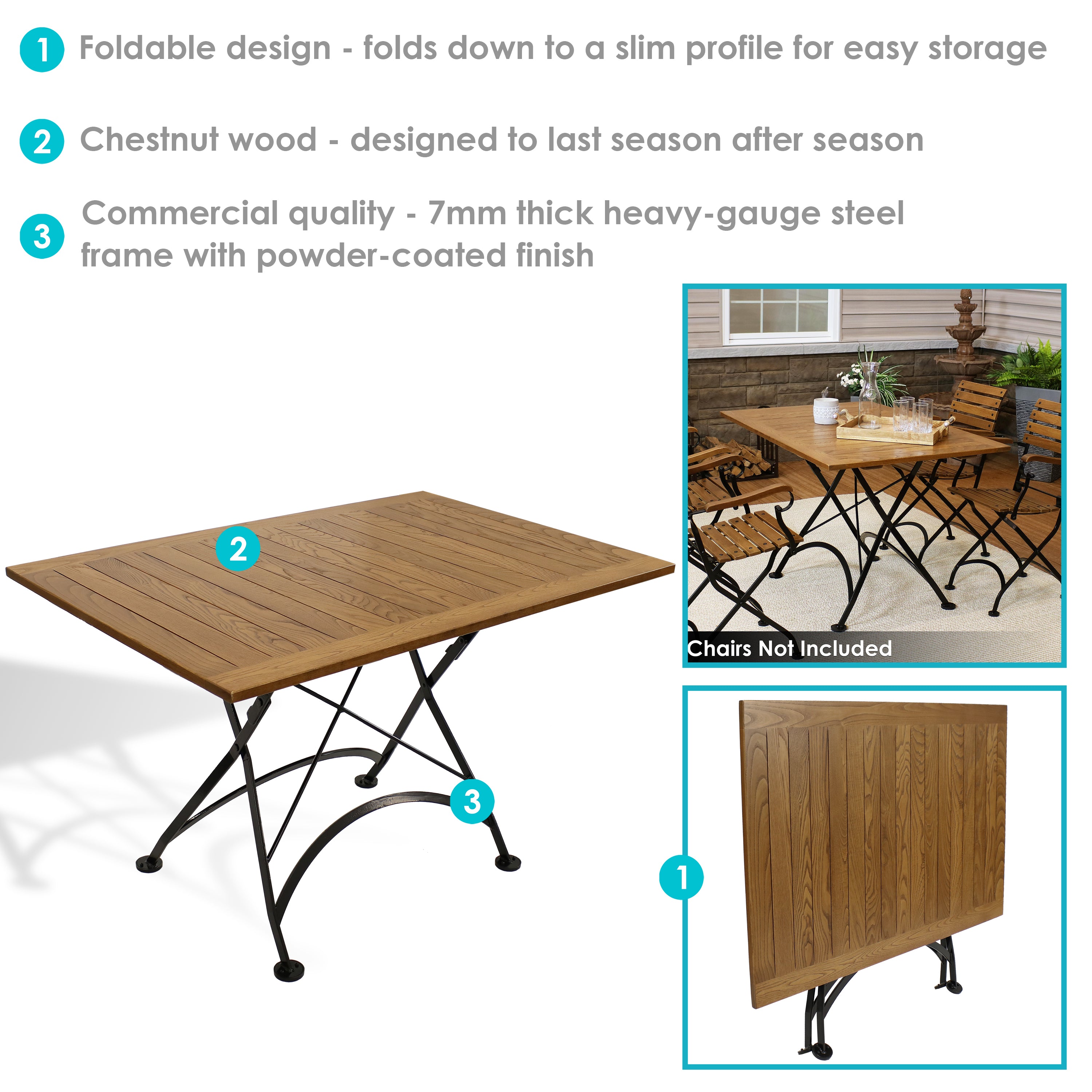 Sunnydaze European Chestnut Wood Folding Dining Table 48