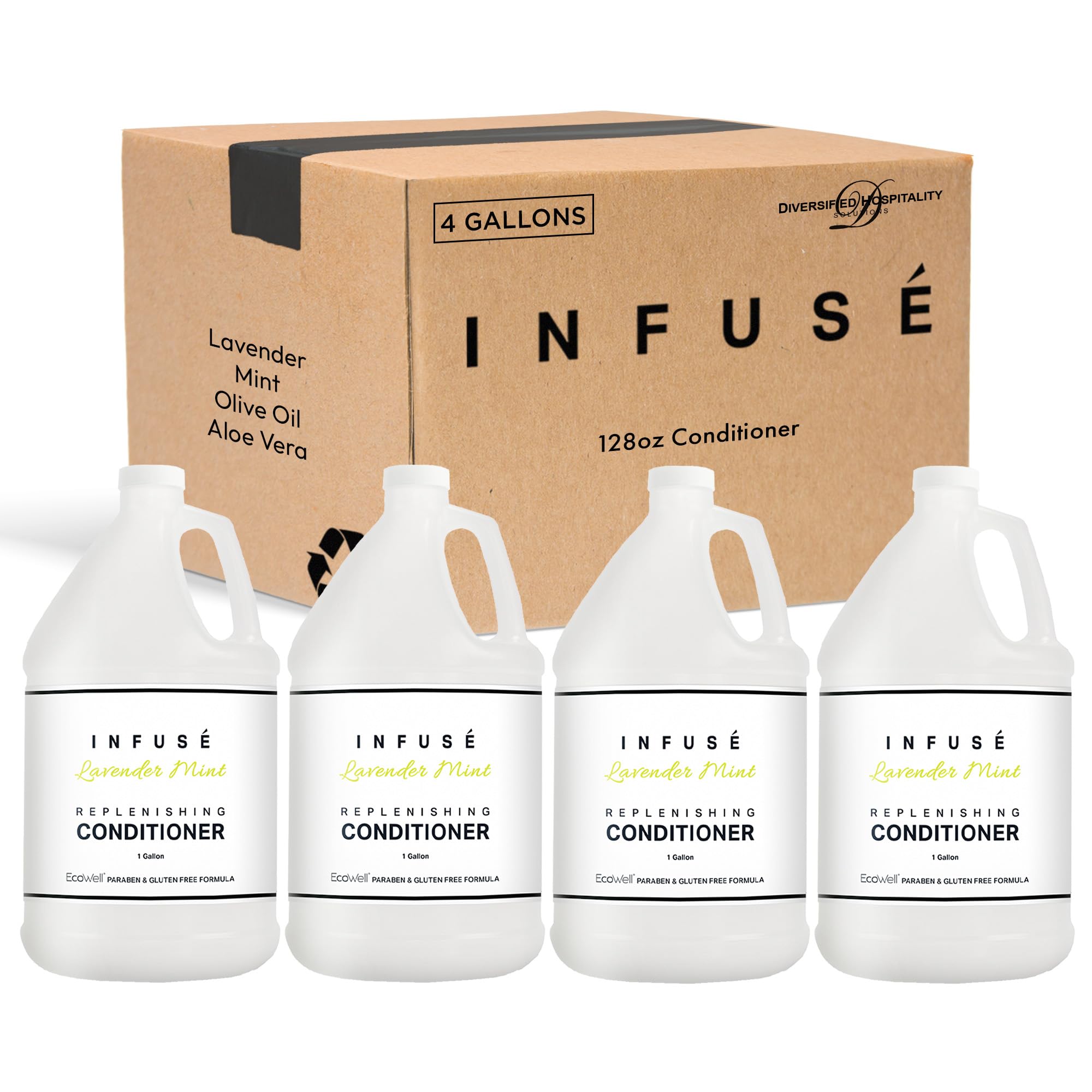 Terra Pure Infuse Lavender Mint Hotel Shampoo and Conditioner Set | 1 Gallon Bulk Refill for Hospitality & Vacation Rentals | Scented Bathroom Essentials for Hotels, Airbnb, Spas | 4-Pack (4 Gallons Total) | Ideal for Dispenser Refills and Guest Amenities