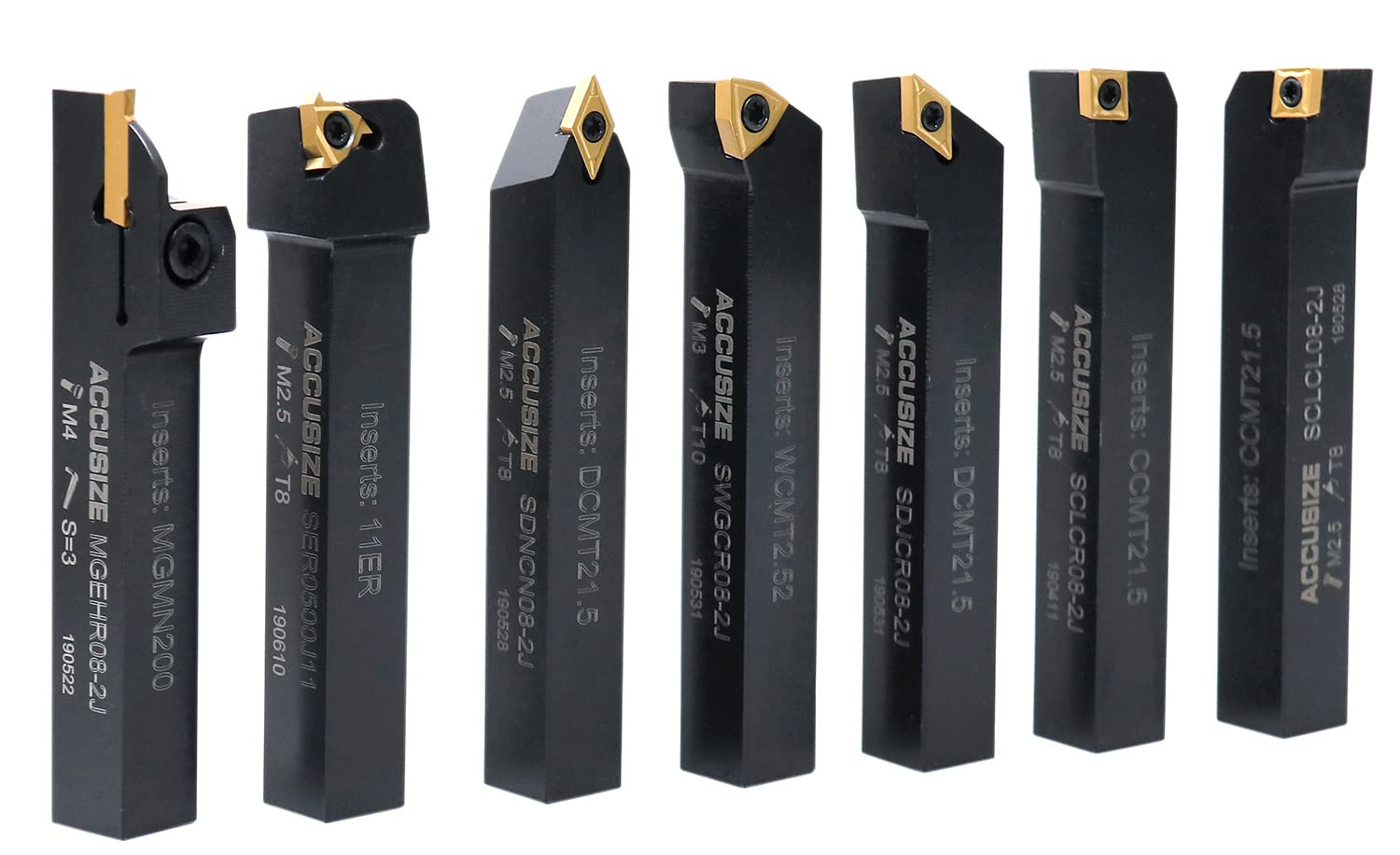 Accusize Industrial Tools 7-Piece 1/2'' Indexable Carbide Turning Tool Set with Fitted Case (2387-2004) - Perfect for Lathe Turning, Facing, and Threading Operations in Metalworking