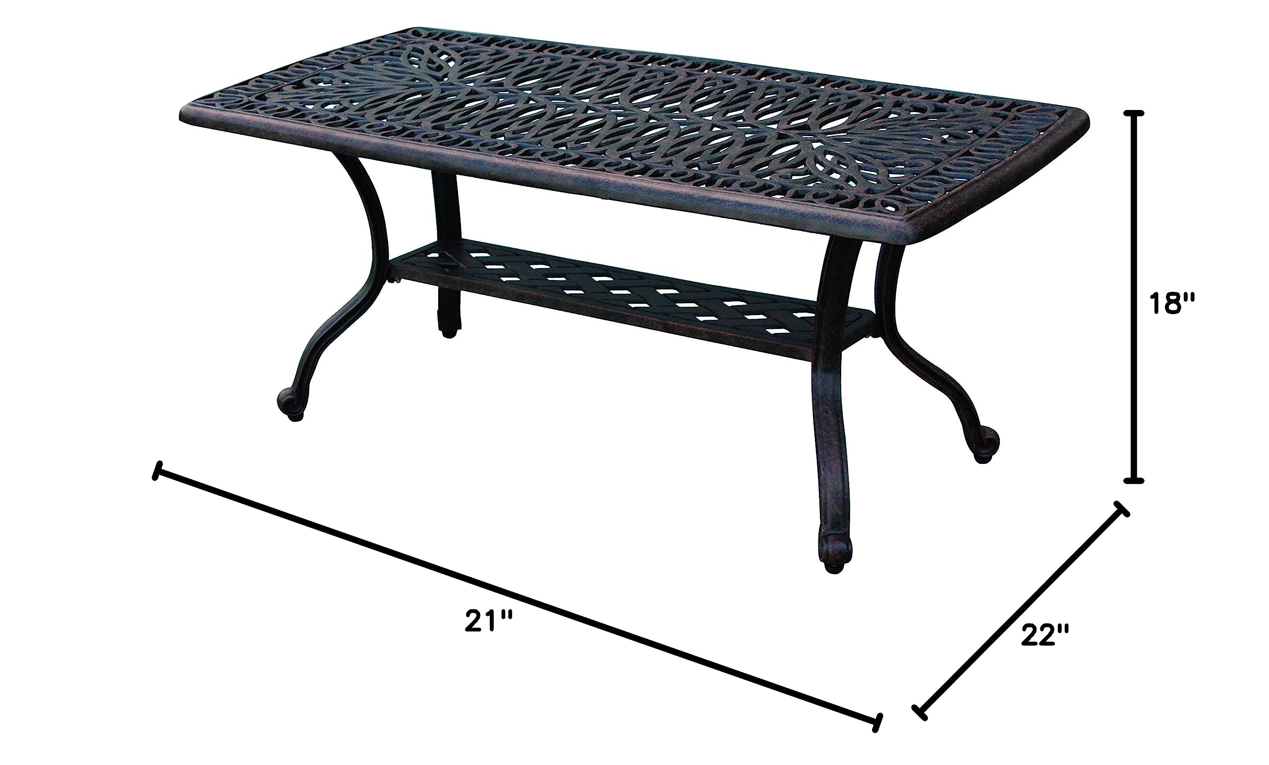 Darlee Elisabeth Cast Aluminum Rectangular Coffee Table - 21'' x 42'' Antique Bronze Finish - Durable Outdoor/Indoor Patio Furniture for Living Room, Garden & Poolside
