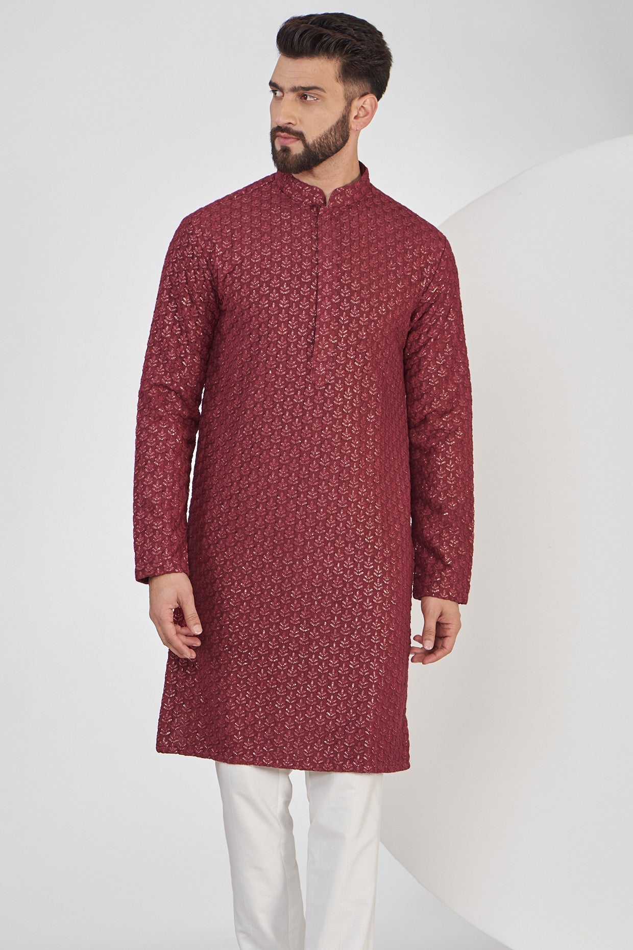 Elegant Maroon Chikankari Kurta for Women - Traditional Indian Embroidered Tunic Top - Perfect for Festivals, Weddings & Casual Wear