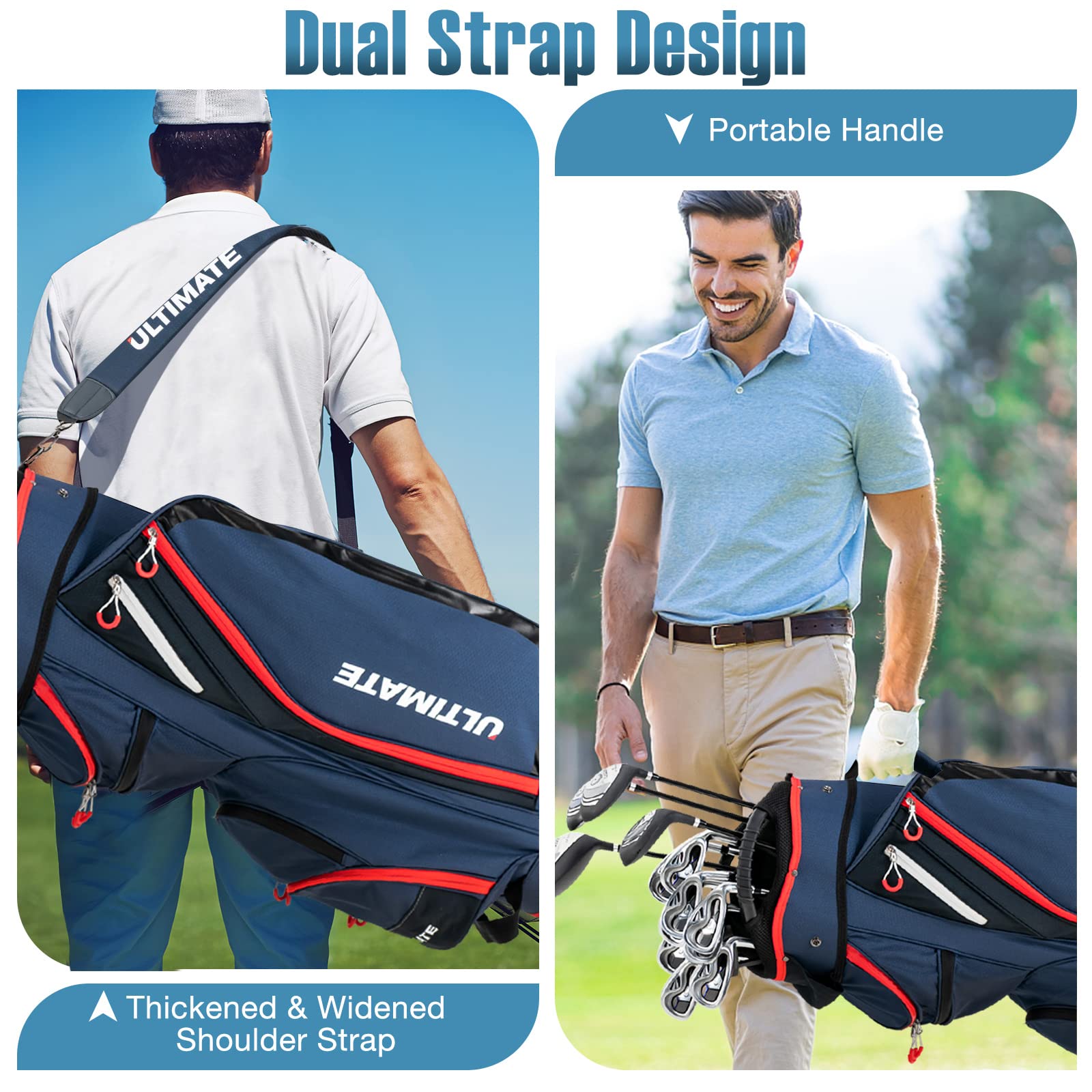 GYMAX 14-Way Divider Golf Cart Bag with Rain Hood & Cooler Pocket - Waterproof Lightweight Golf Club Bag for Men & Women - Perfect for Golf Courses, Driving Range & Travel (Navy)