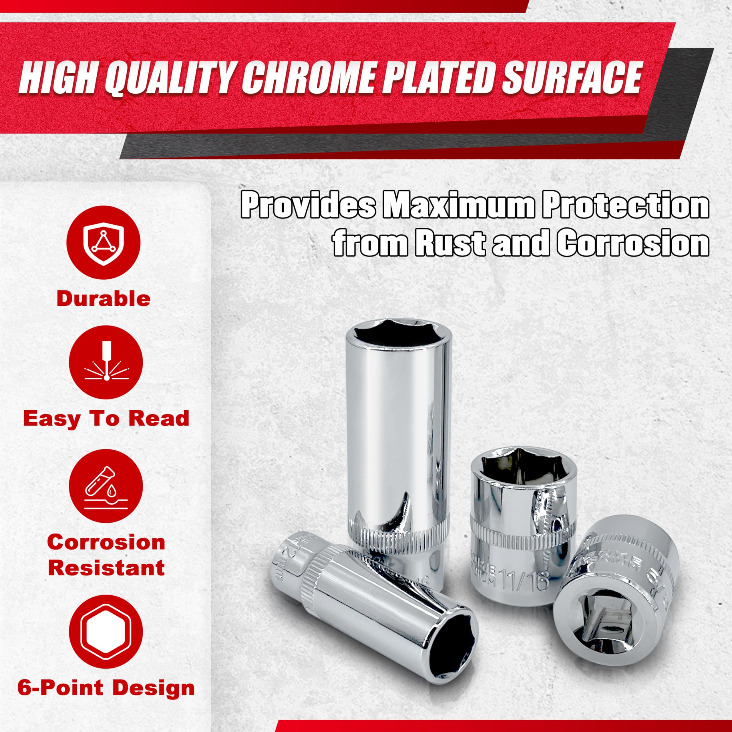 69-Piece 1/4” & 3/8” Drive Impact Socket Set - SAE/Metric Deep & Shallow Sockets with Ratchet, Spark Plug Socket, Extension Bars (3” & 6”), 6-Point CR-V Steel - Perfect for Automotive Repair, DIY Projects & Professional Mechanics