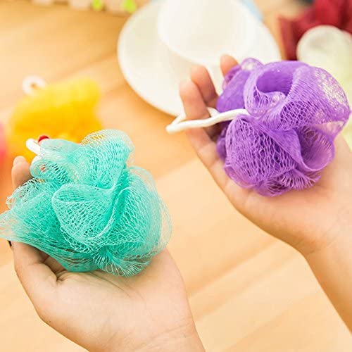 Ubersweet® Thick Bath Flowers Foam with Rope Hanging Brush - Random Colors - Bathroom Accessories for Exfoliating & Relaxing - Perfect for Spa, Shower, and Bathtime Self-Care