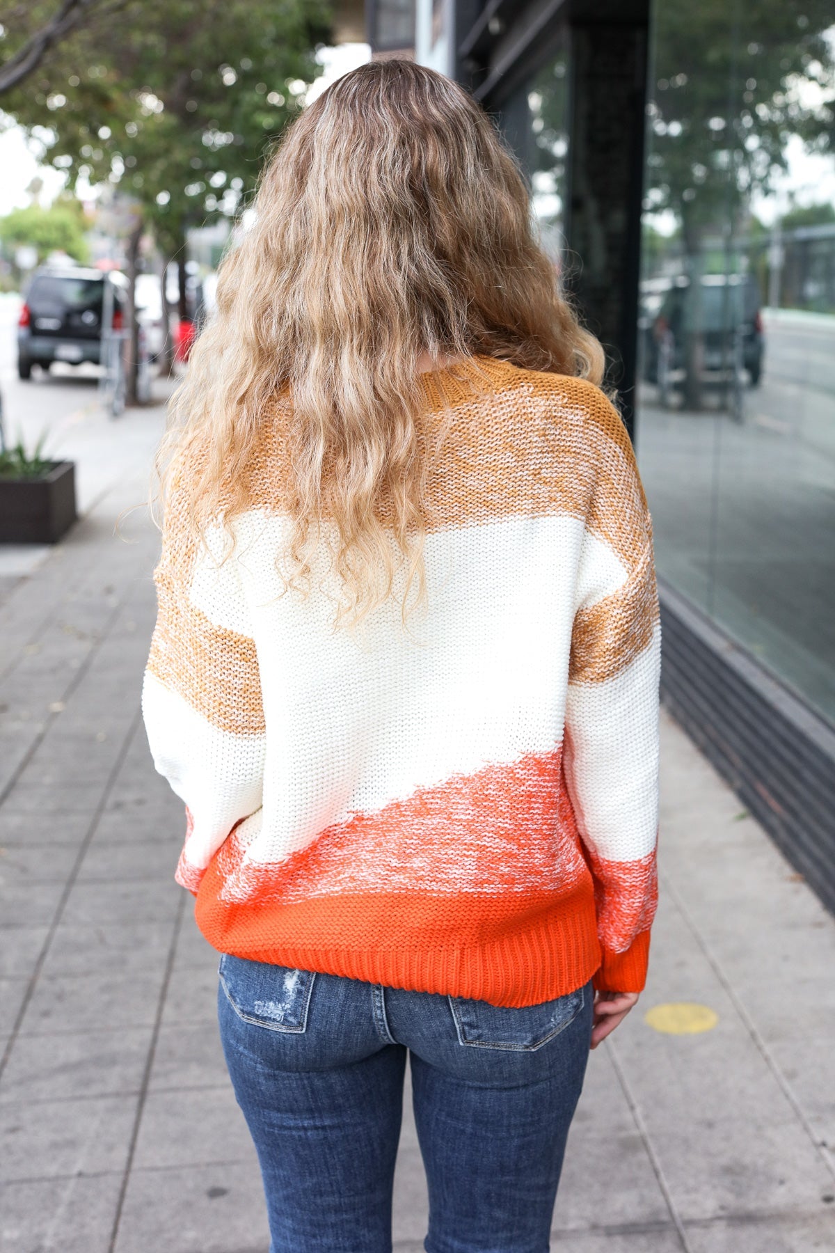 Cute Camel & Orange Color Block Sweater for Women | Cozy Knit Pullover | Perfect for Fall Outfits, Casual Wear & Holiday Gatherings
