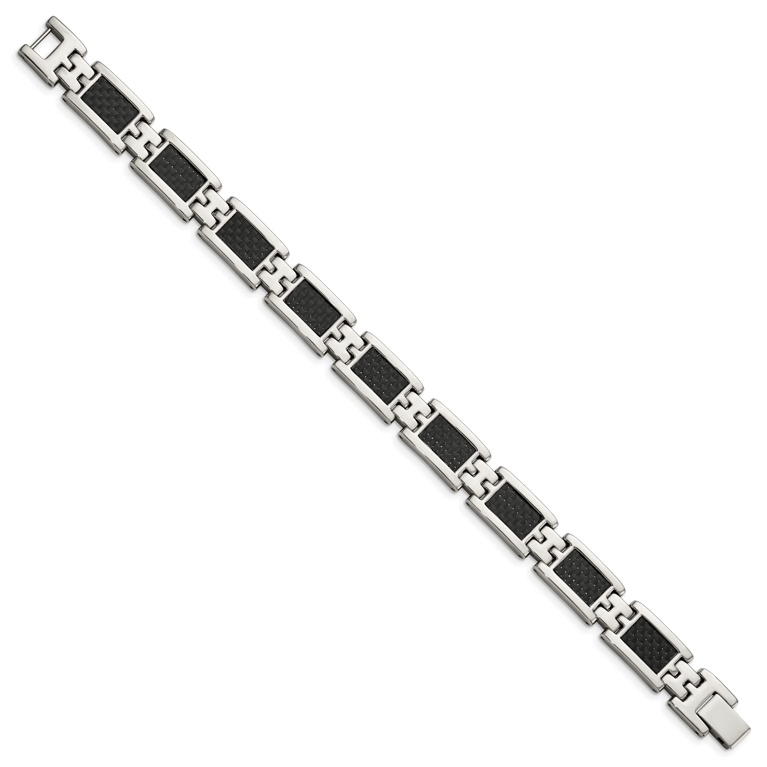 Premium Stainless Steel Black Carbon Fiber 9-Inch Link Chain Bracelet for Men - Durable Fashion Jewelry for Casual Wear, Parties & Gifts