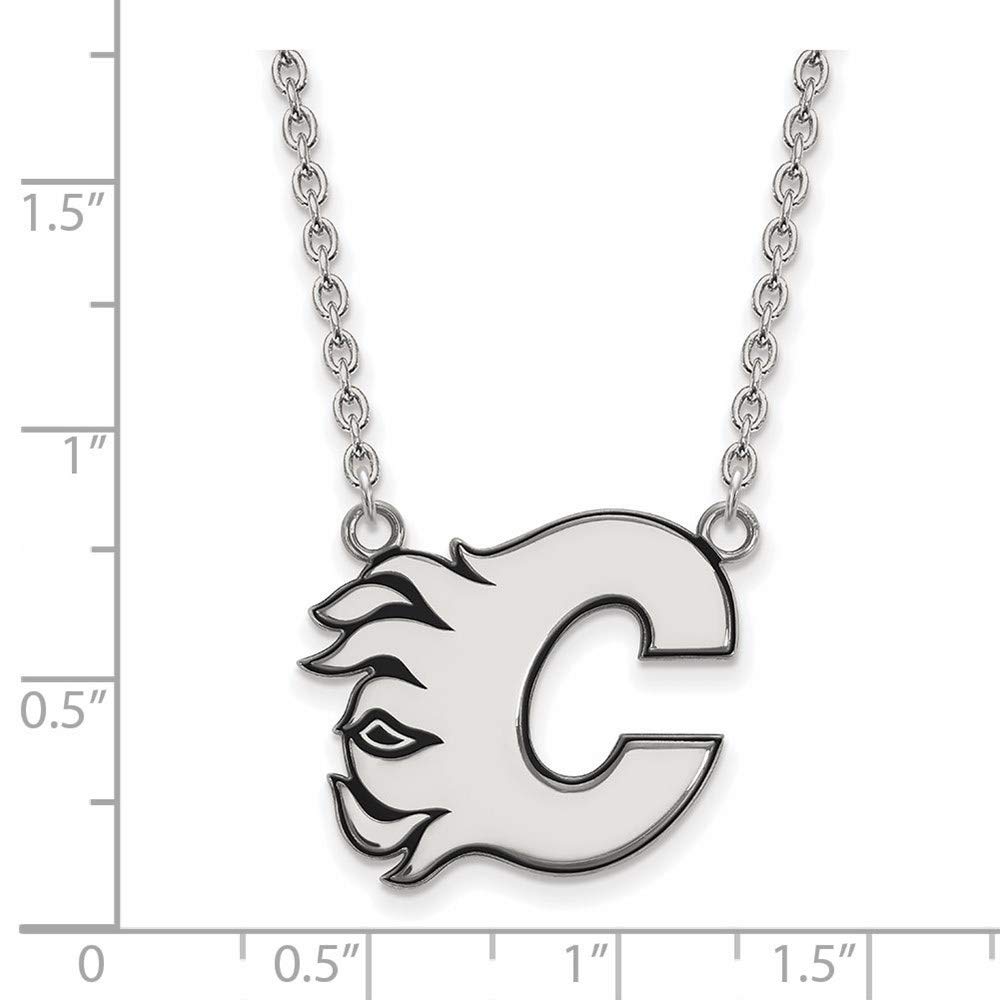 Calgary Flames Large 3/4 Inch Enamel Pendant Necklace - Sterling Silver Hockey Fan Jewelry for Men & Women - Perfect for Games, Gifts & Everyday Wear