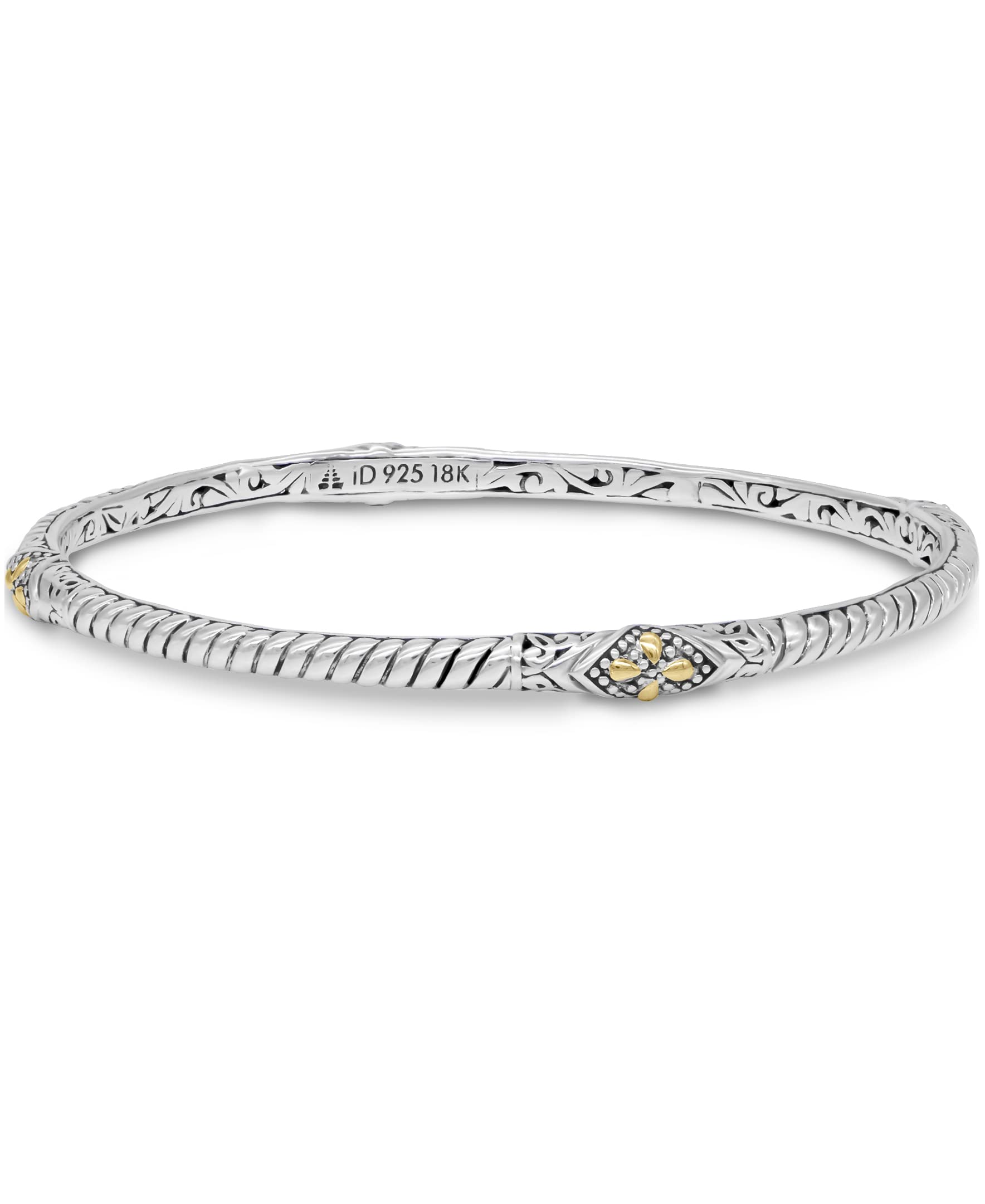 DEVATA Sterling Silver 925 with 18K Gold Accents Bali Slide-on Bangle Bracelet for Women - Elegant Handmade Jewelry Gift for Birthday, Anniversary & Special Occasions