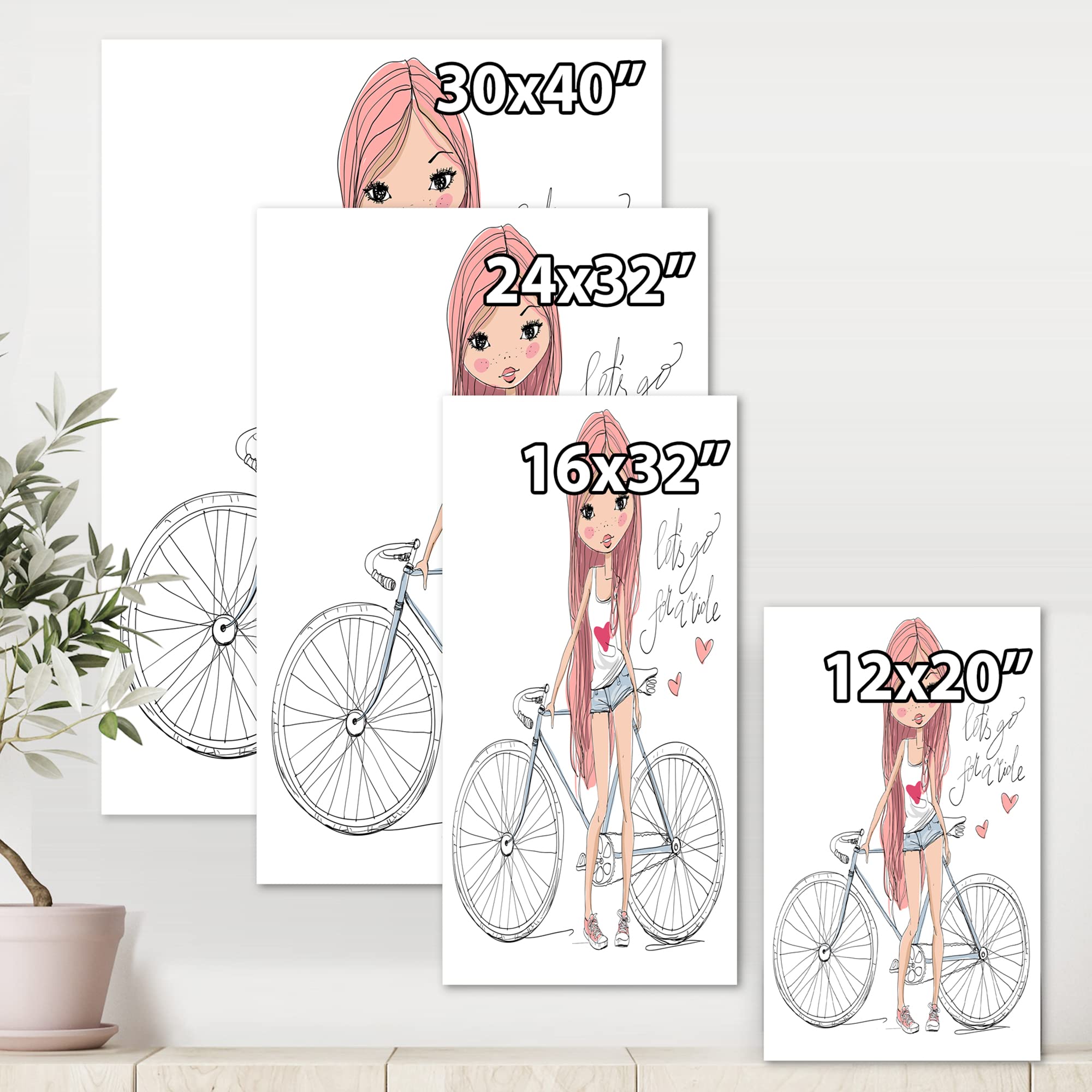 DesignQ Young Girl Riding Bicycle - Vibrant Children's Art Canvas Wall Decor for Bedroom, Nursery & Playroom - Perfect Kids Room Artwork