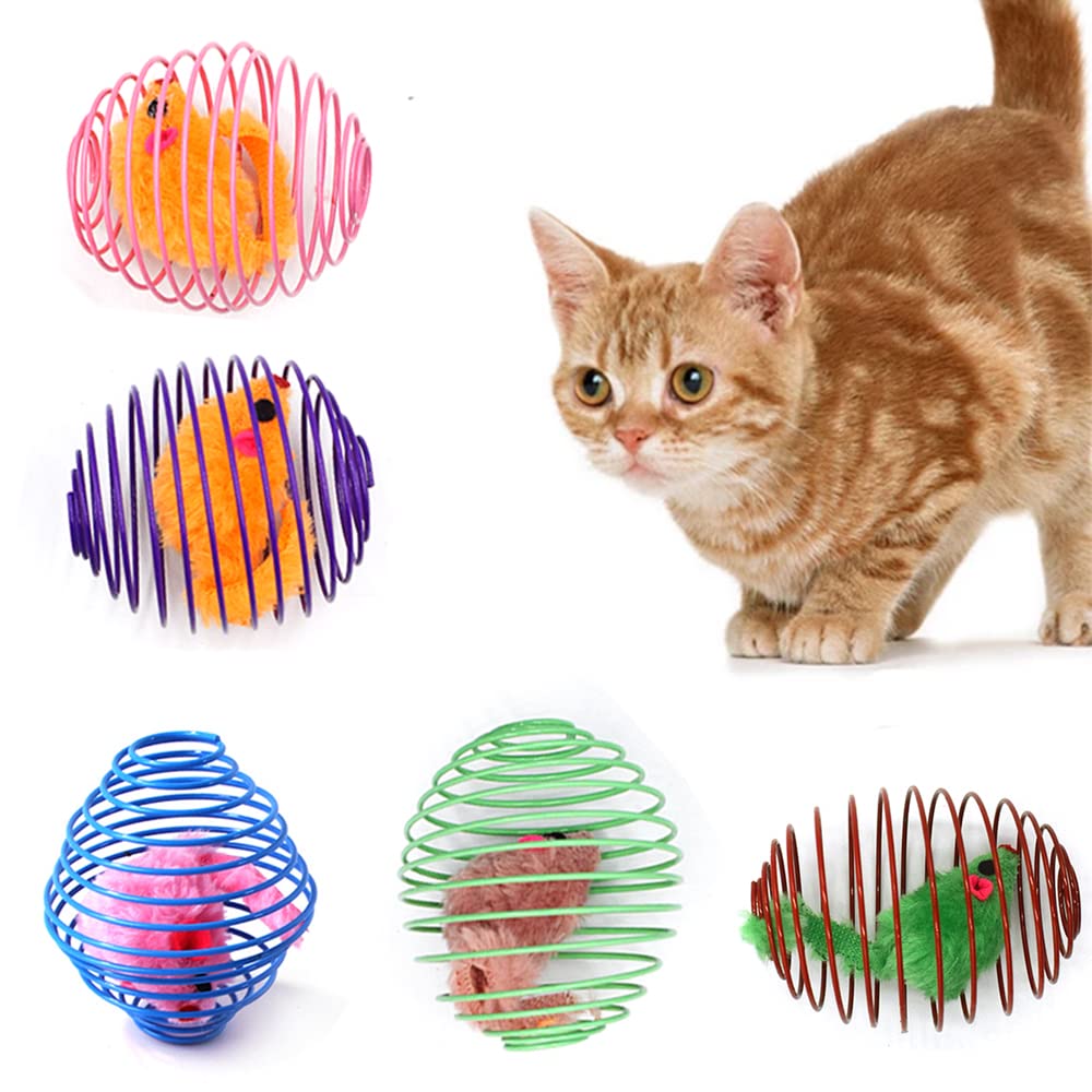 Interactive Cat Spring Balls - Stretchy Cat Toy with Rolling Motion & Cage Design for Playful Kittens - Perfect for Indoor Play, Exercise & Bonding with Your Pet