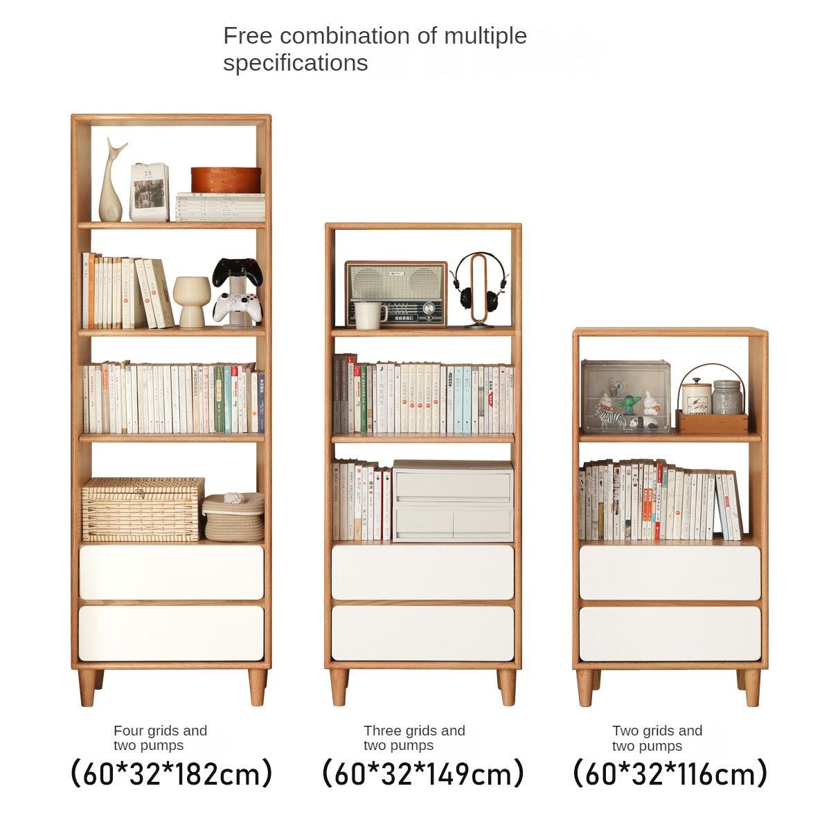 Solid Oak Wood Modern Bookcase Shelf - Stylish Storage for Living Room, Office & Bedroom - Perfect for Books, Decor & Organizing
