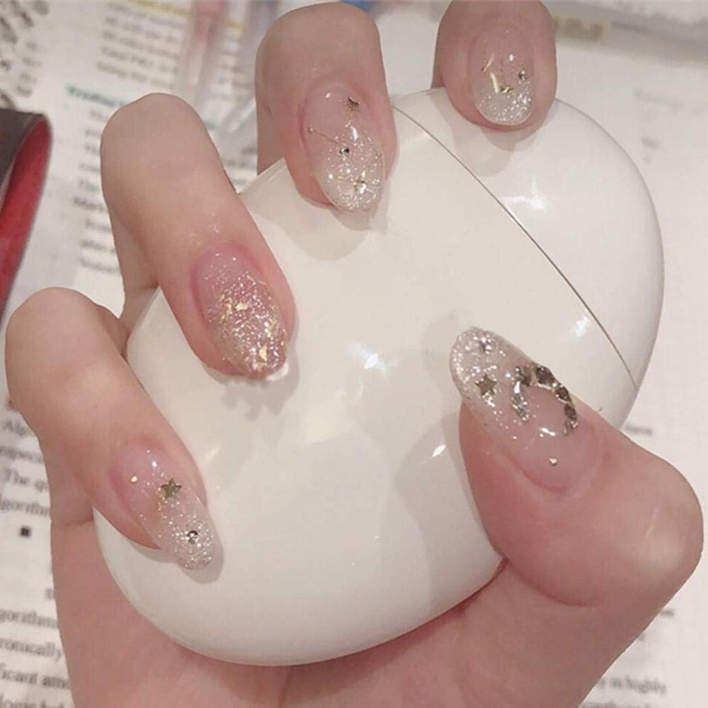 Glitter Coffin False Nails - 24PCS Short Ballerina Fake Nails with Shiny Sequins for Women & Girls | Perfect for Parties, Weddings & Special Occasions