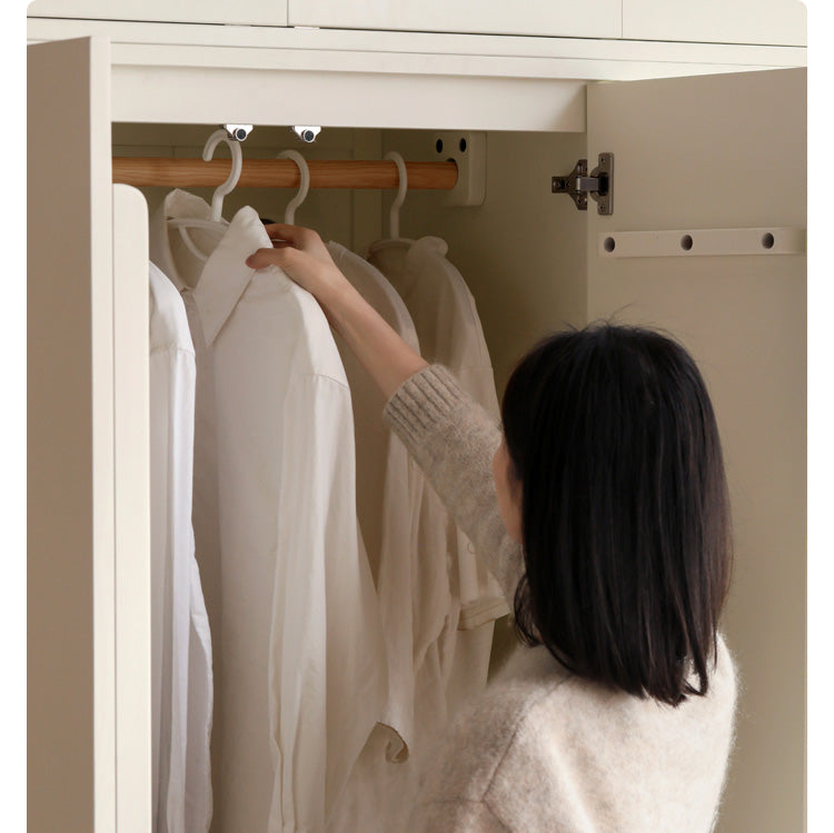 Pine Solid Wood Wardrobe - Cream Style Modern Closet for Bedroom, Living Room & Office Storage