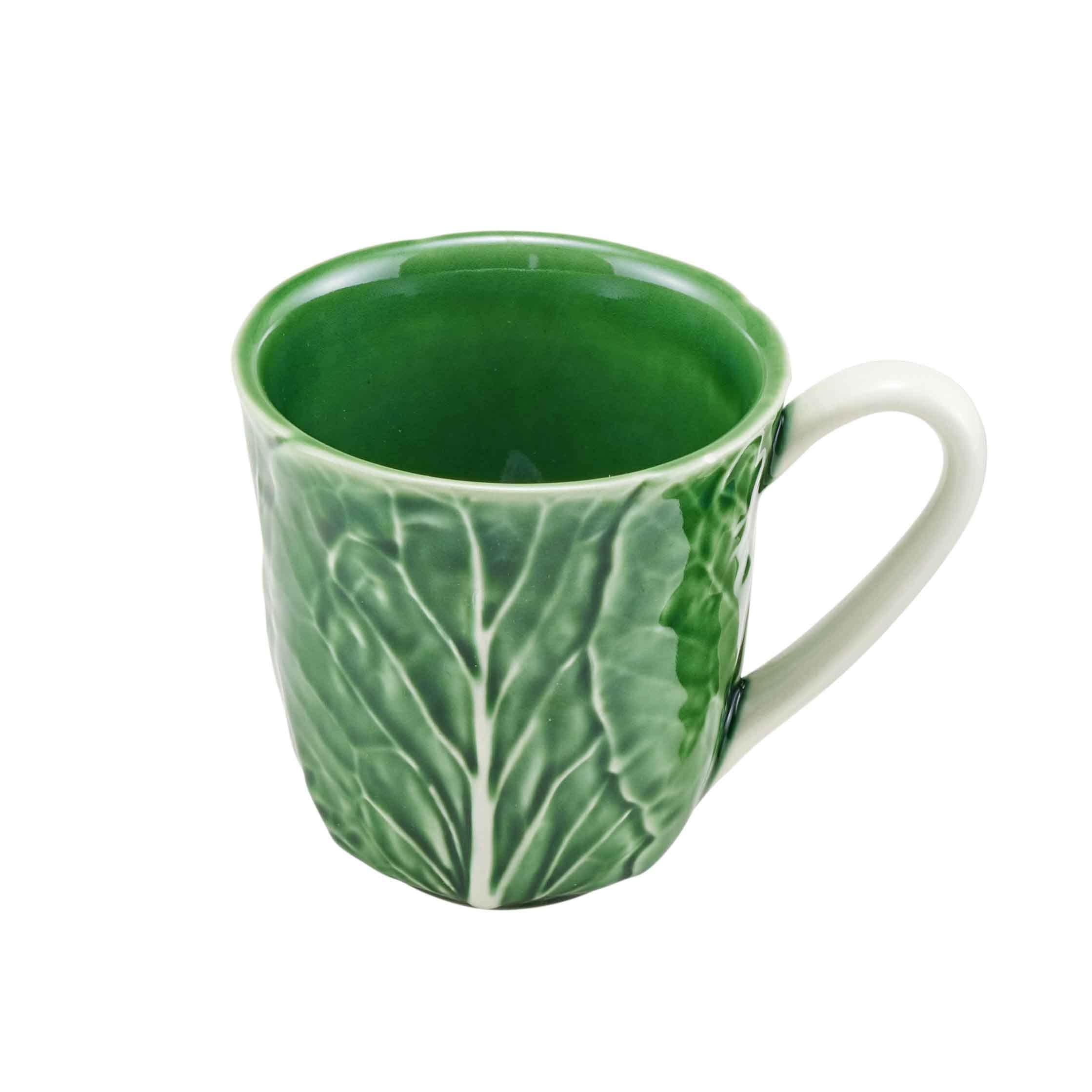 Bordallo Pinheiro Cabbage Design Ceramic Mugs Set of 4 - Natural Green Handmade Coffee Cups for Home, Kitchen & Garden Decor - Perfect for Tea, Coffee & Unique Gift Giving