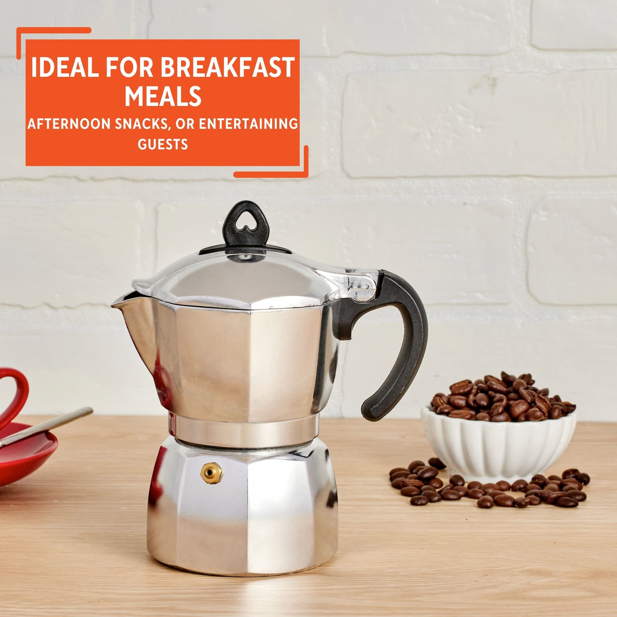 IMUSA 6-Cup Stovetop Espresso Maker with Heart-Shaped Knob - Silver Moka Pot for Italian Coffee - Perfect for Home, Office & Camping Brewing